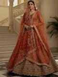 Orange Awesome Mirror Handwork Silk Bridal Wear Lehenga Choli