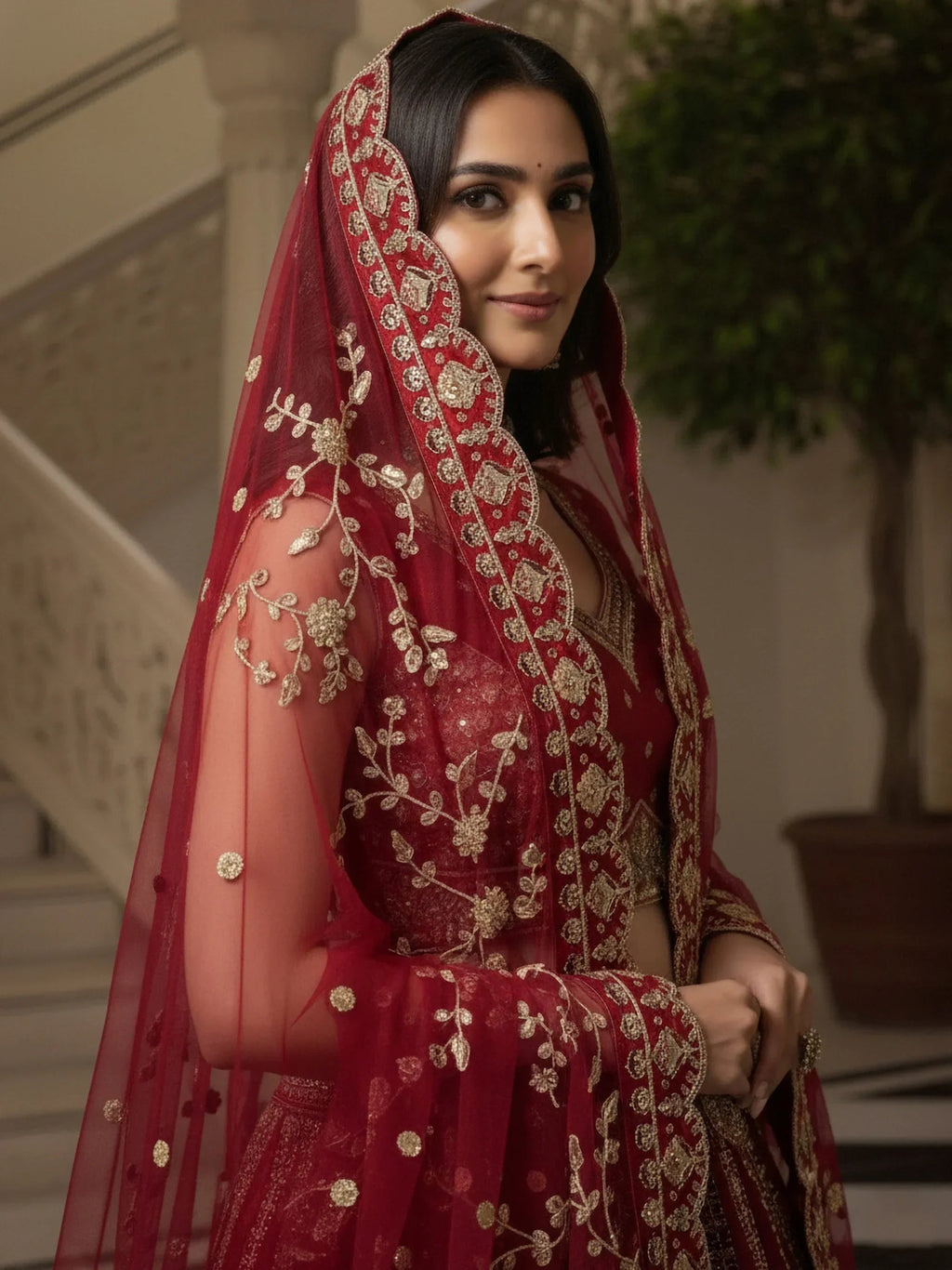 Red Awesome Mirror Handwork Silk Bridal Wear Lehenga Choli