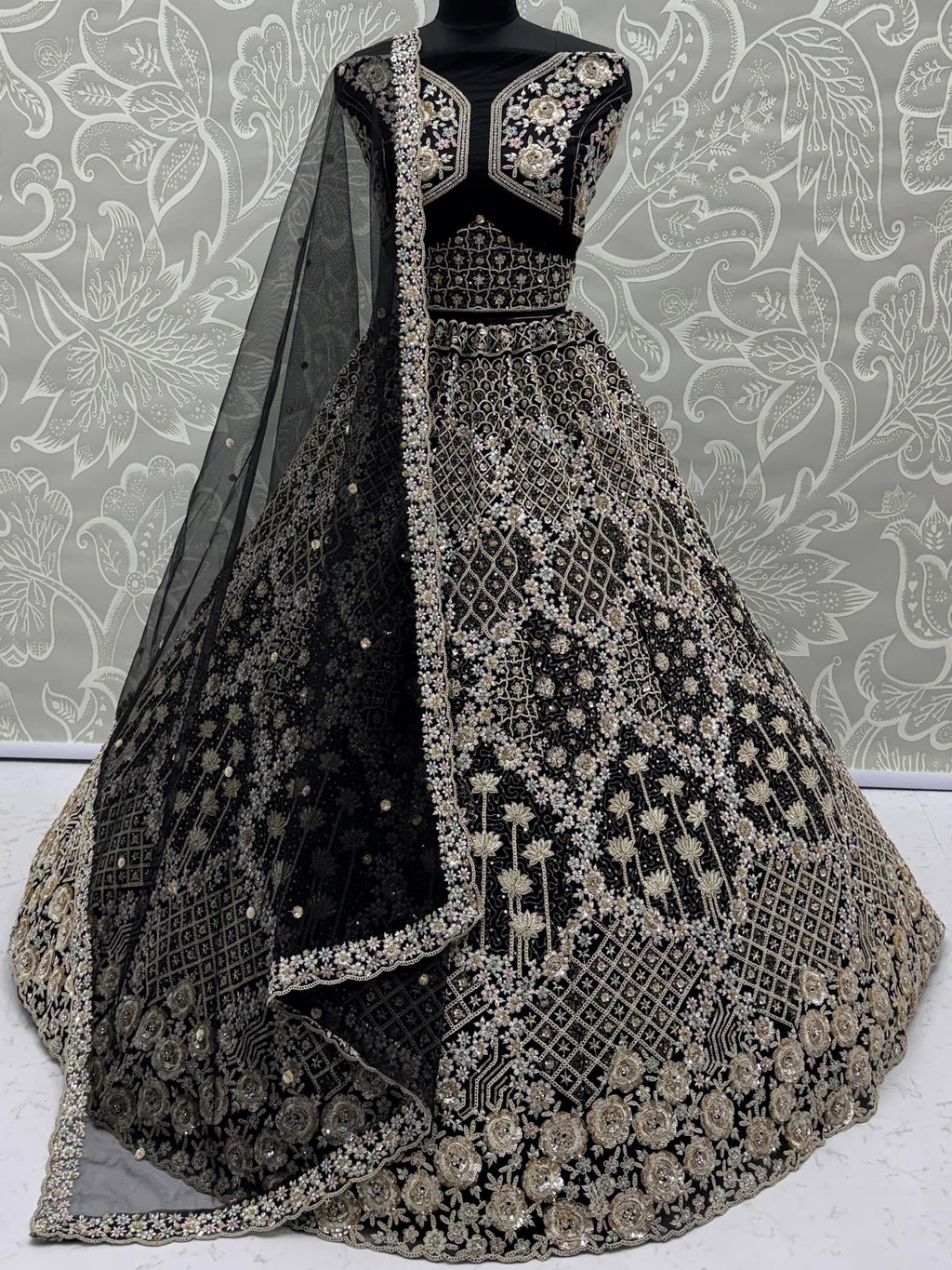 Incredible Black Sequins Embroidered Net Reception Wear Lehenga Choli