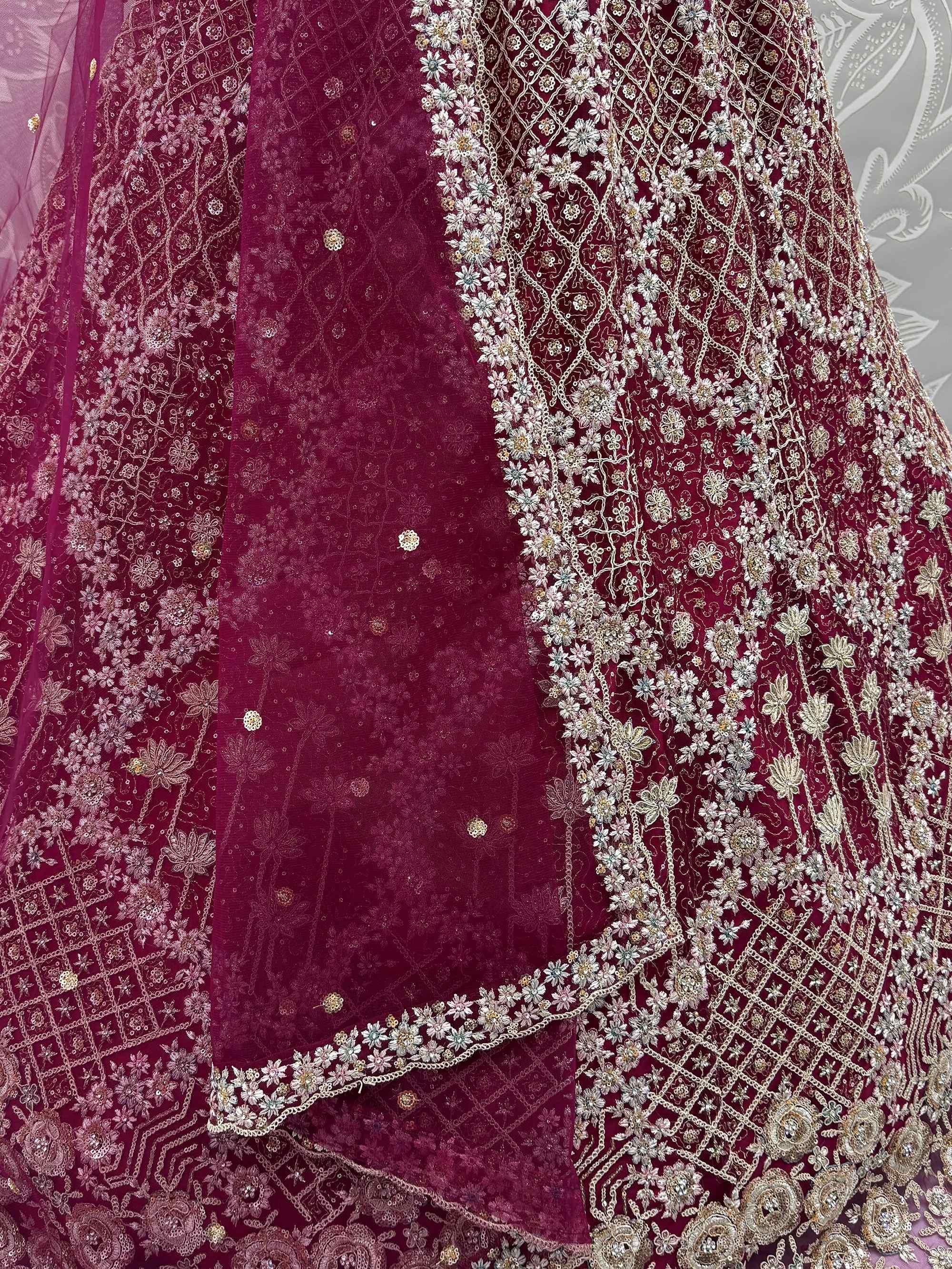 Pink Classic Thread Embroidered Silk Wedding Wear Lehenga Choli