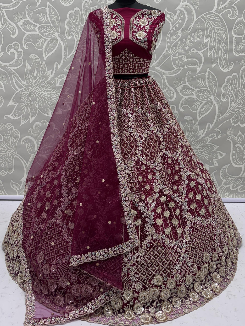 Pink Classic Thread Embroidered Silk Wedding Wear Lehenga Choli