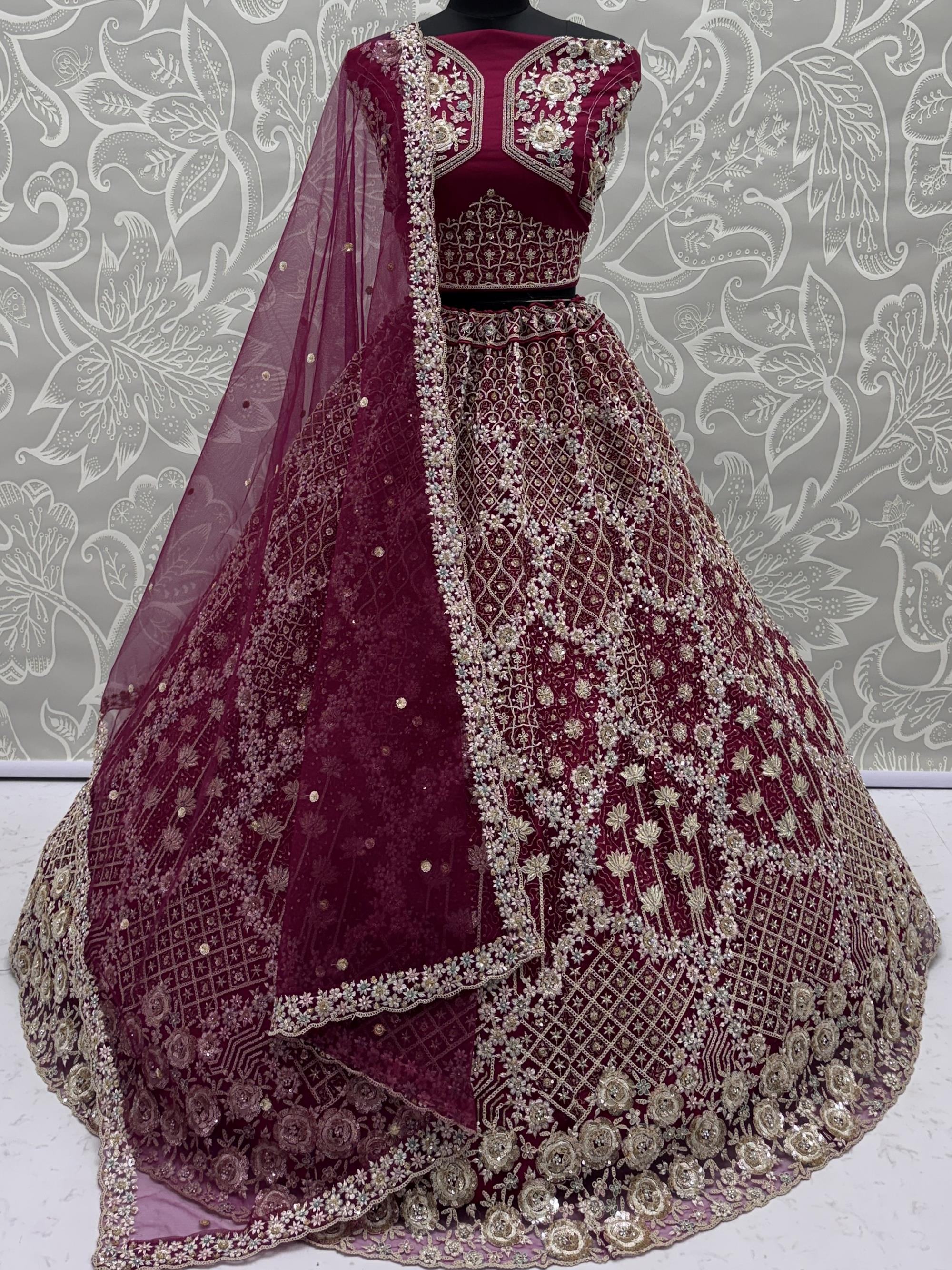 Pink Classic Thread Embroidered Silk Wedding Wear Lehenga Choli