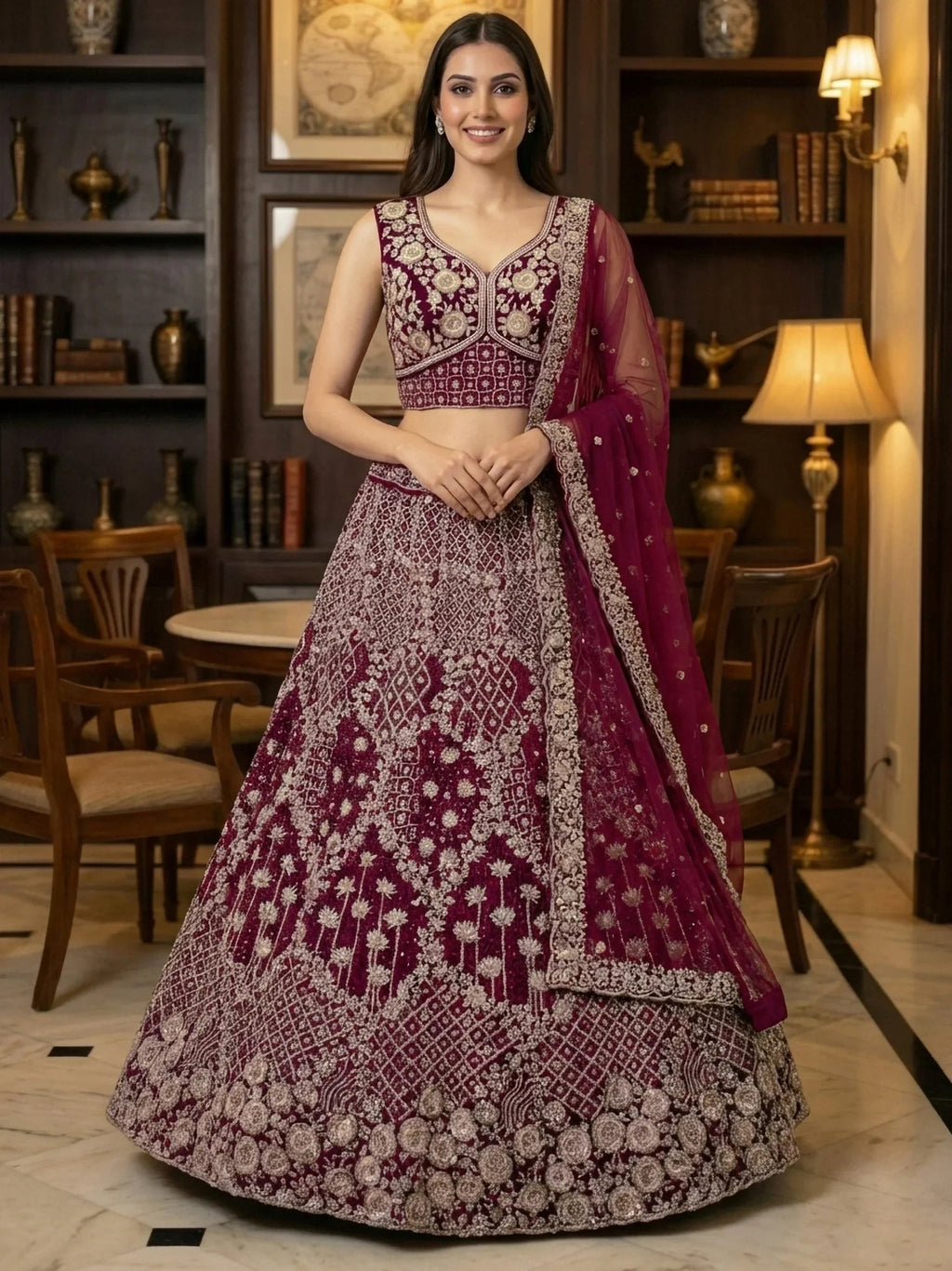 Pink Classic Thread Embroidered Silk Wedding Wear Lehenga Choli