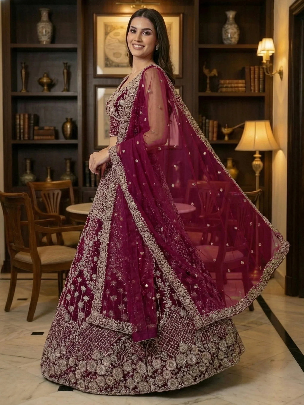 Pink Classic Thread Embroidered Silk Wedding Wear Lehenga Choli