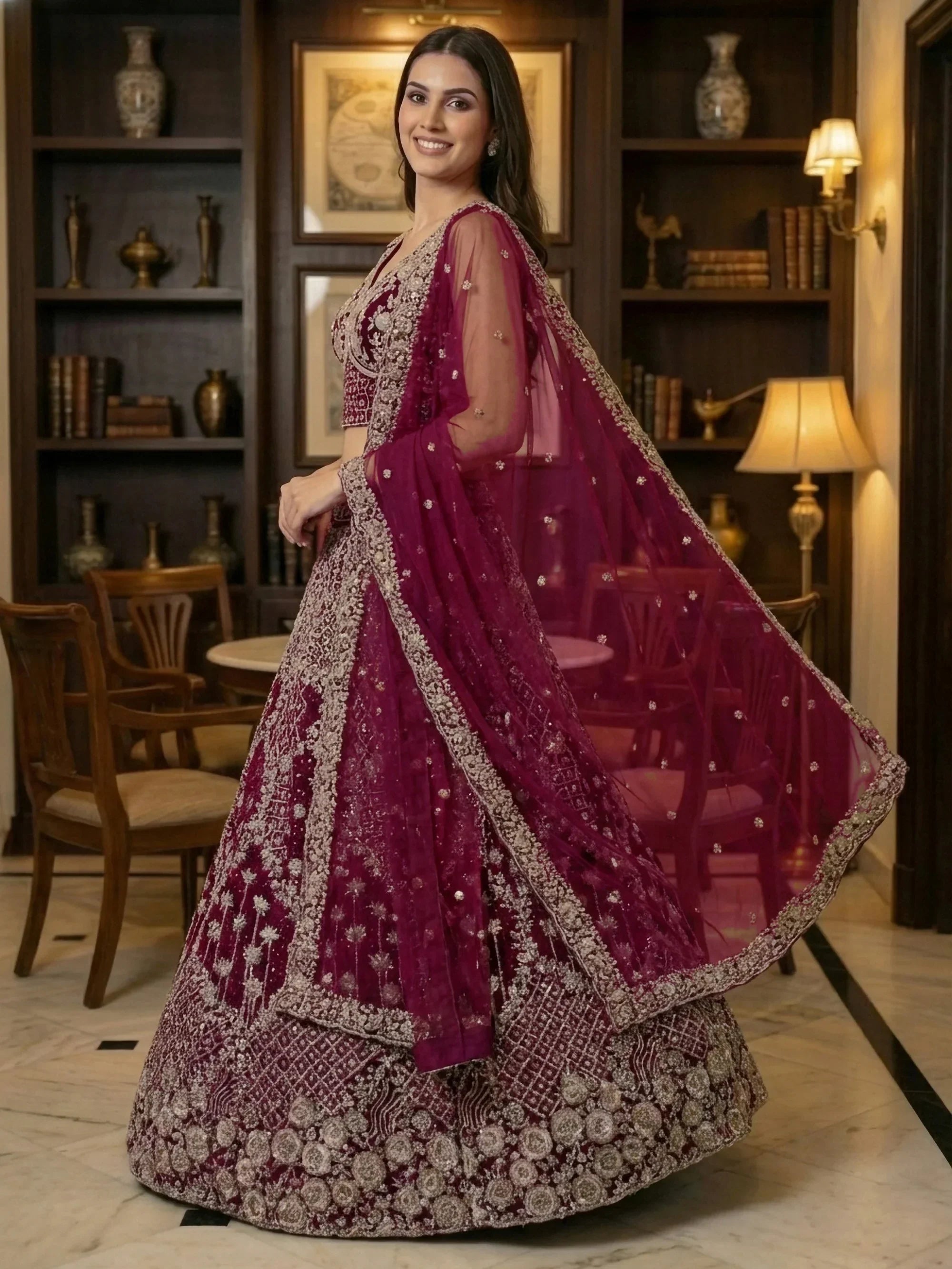 Pink Classic Thread Embroidered Silk Wedding Wear Lehenga Choli