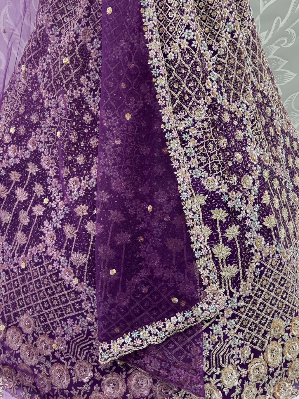Wine Classic Thread Embroidered Silk Wedding Wear Lehenga Choli