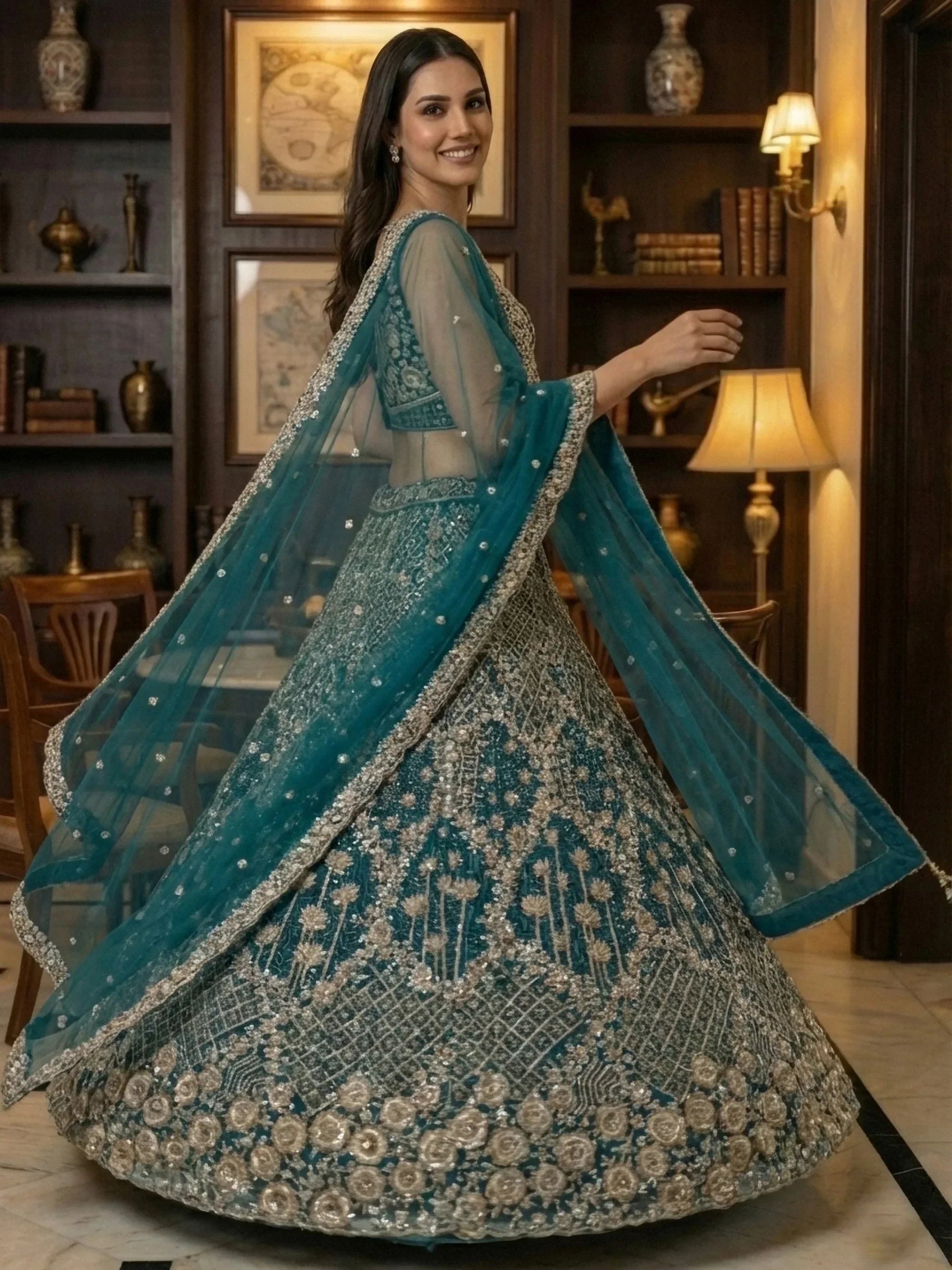 Blue Classic Thread Embroidered Silk Wedding Wear Lehenga Choli