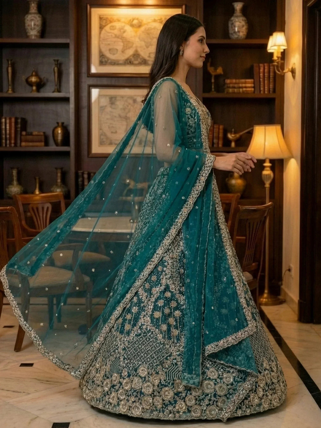 Blue Classic Thread Embroidered Silk Wedding Wear Lehenga Choli