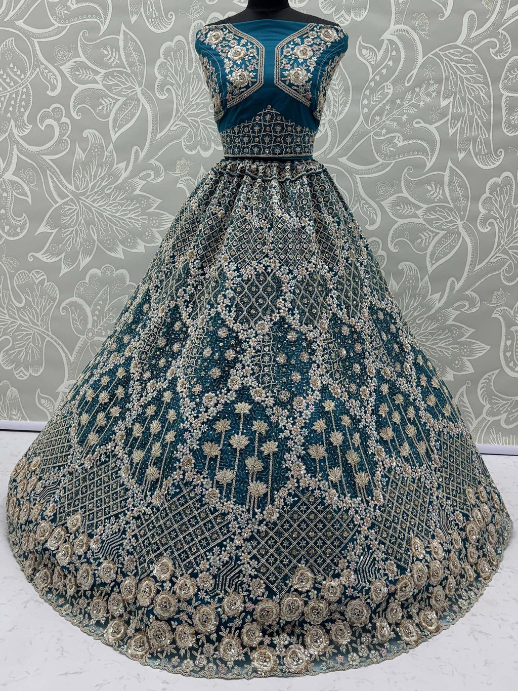 Blue Classic Thread Embroidered Silk Wedding Wear Lehenga Choli