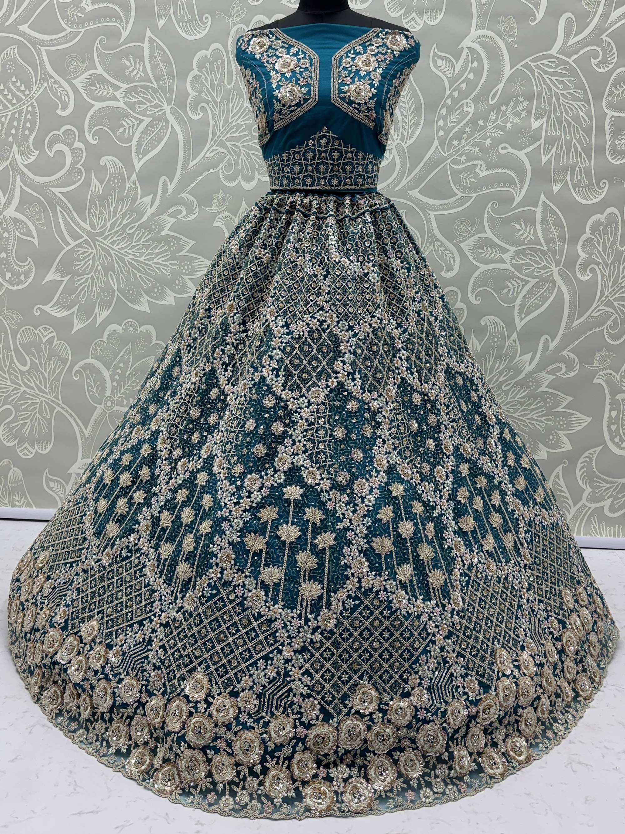 Blue Classic Thread Embroidered Silk Wedding Wear Lehenga Choli