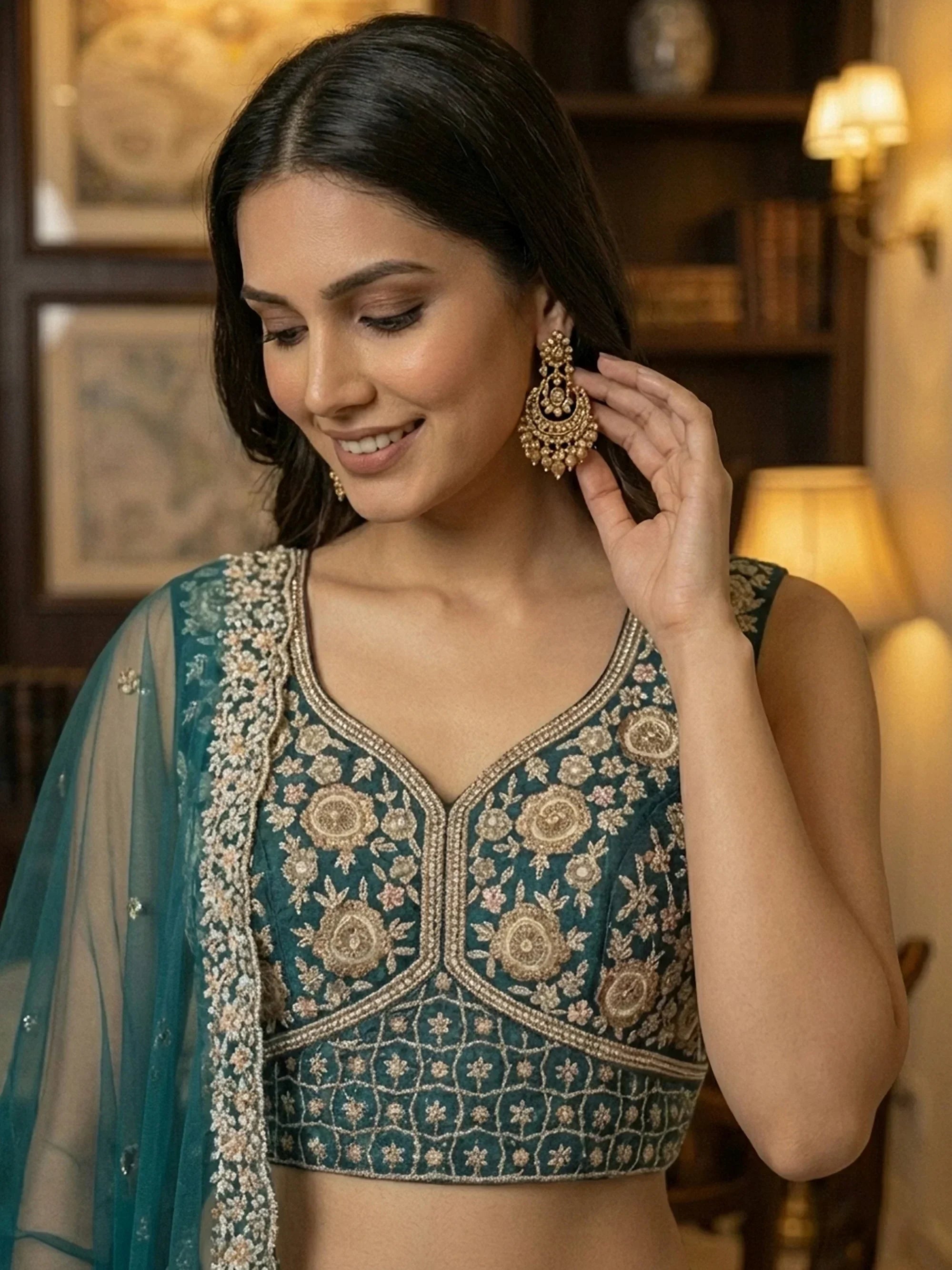 Blue Classic Thread Embroidered Silk Wedding Wear Lehenga Choli