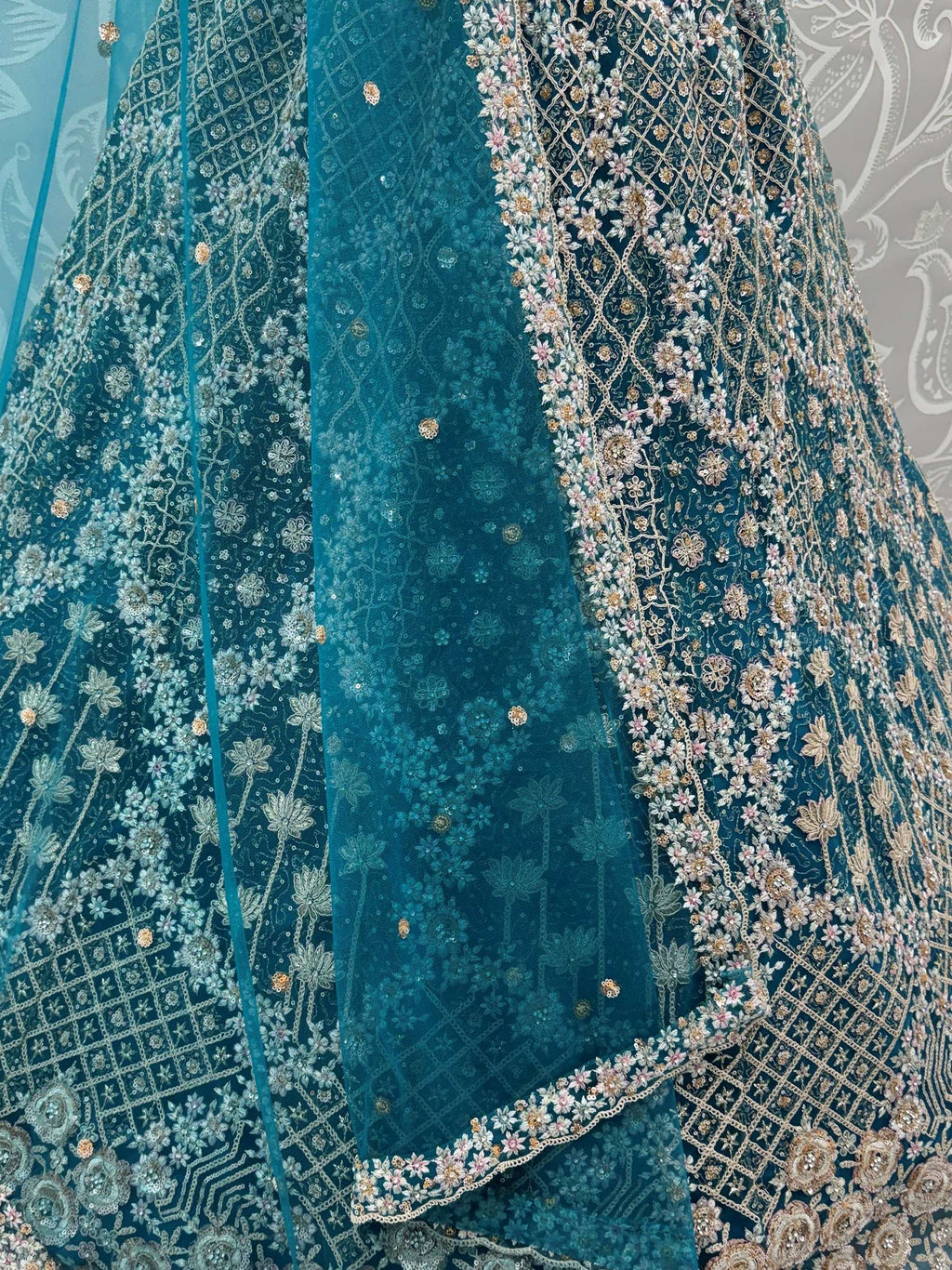 Blue Classic Thread Embroidered Silk Wedding Wear Lehenga Choli