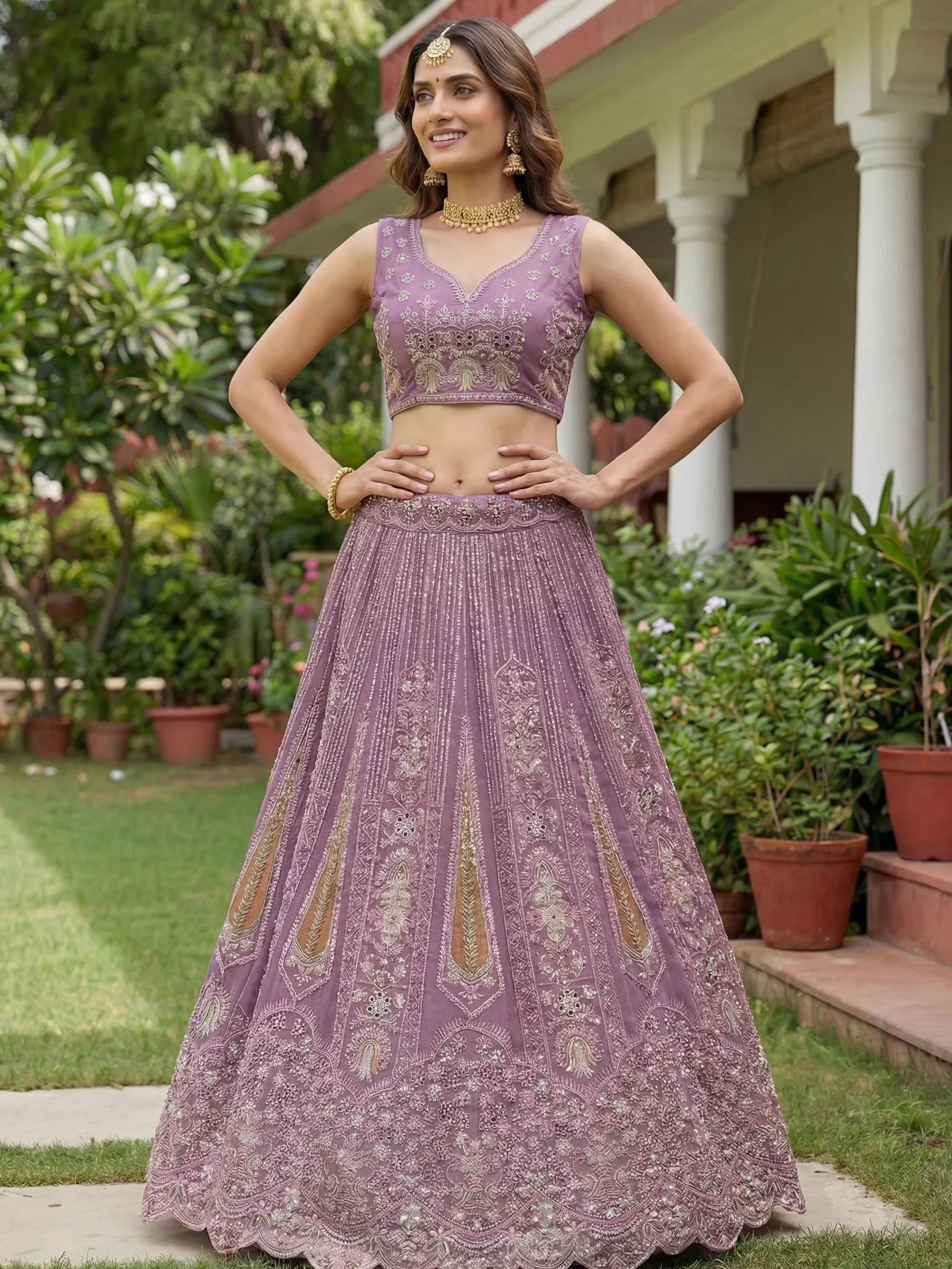 Pink Stylish Dori Embroidered Net Reception Wear Lehenga Choli