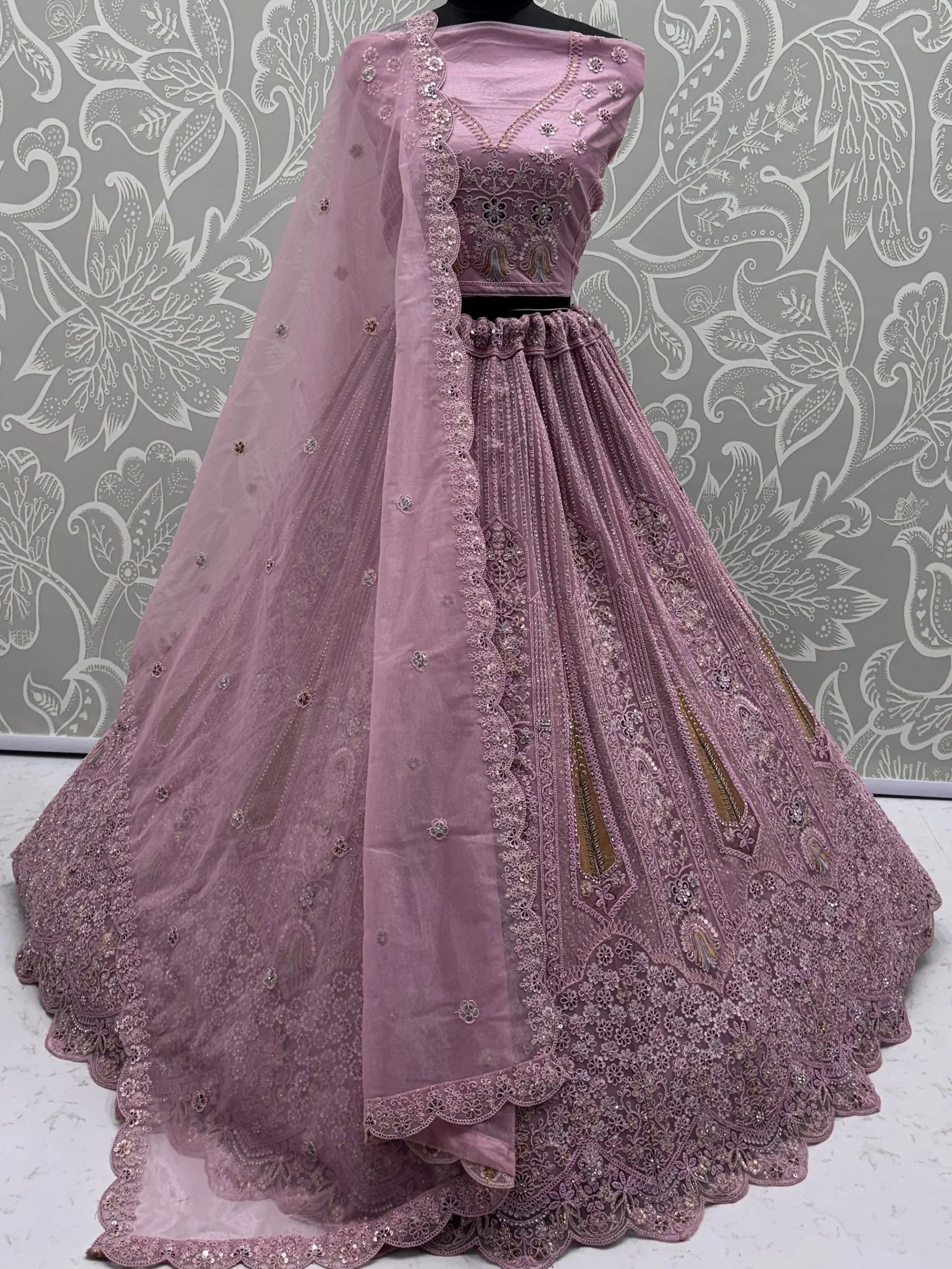 Pink Stylish Dori Embroidered Net Reception Wear Lehenga Choli
