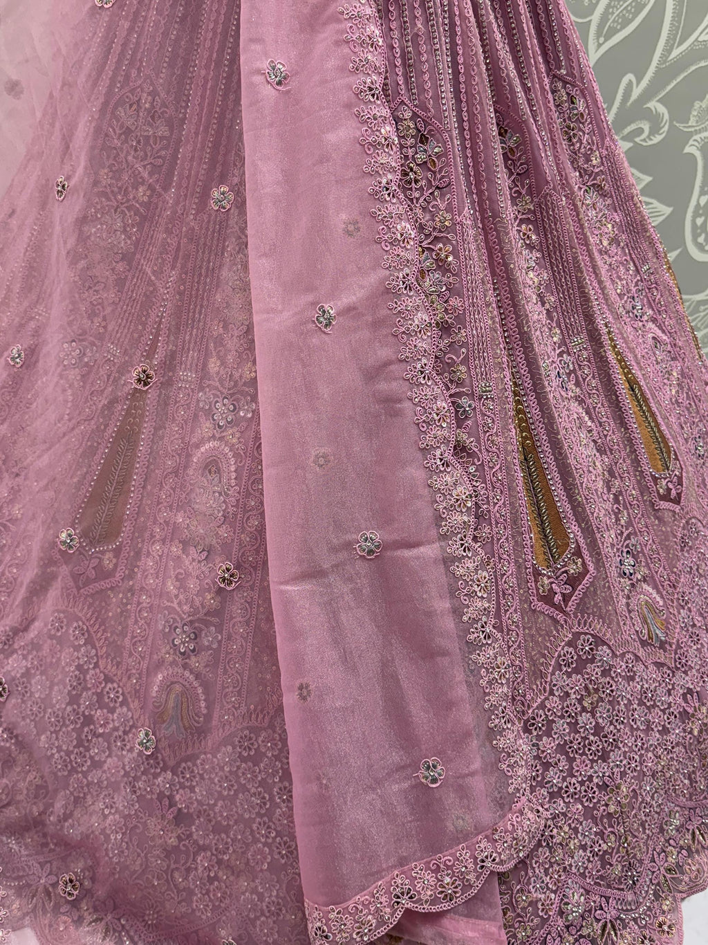 Pink Stylish Dori Embroidered Net Reception Wear Lehenga Choli