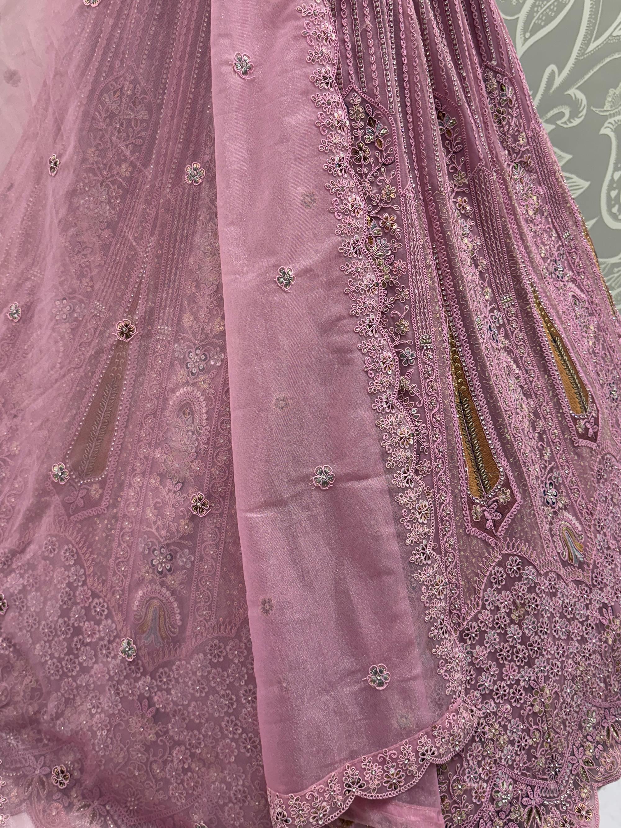 Pink Stylish Dori Embroidered Net Reception Wear Lehenga Choli