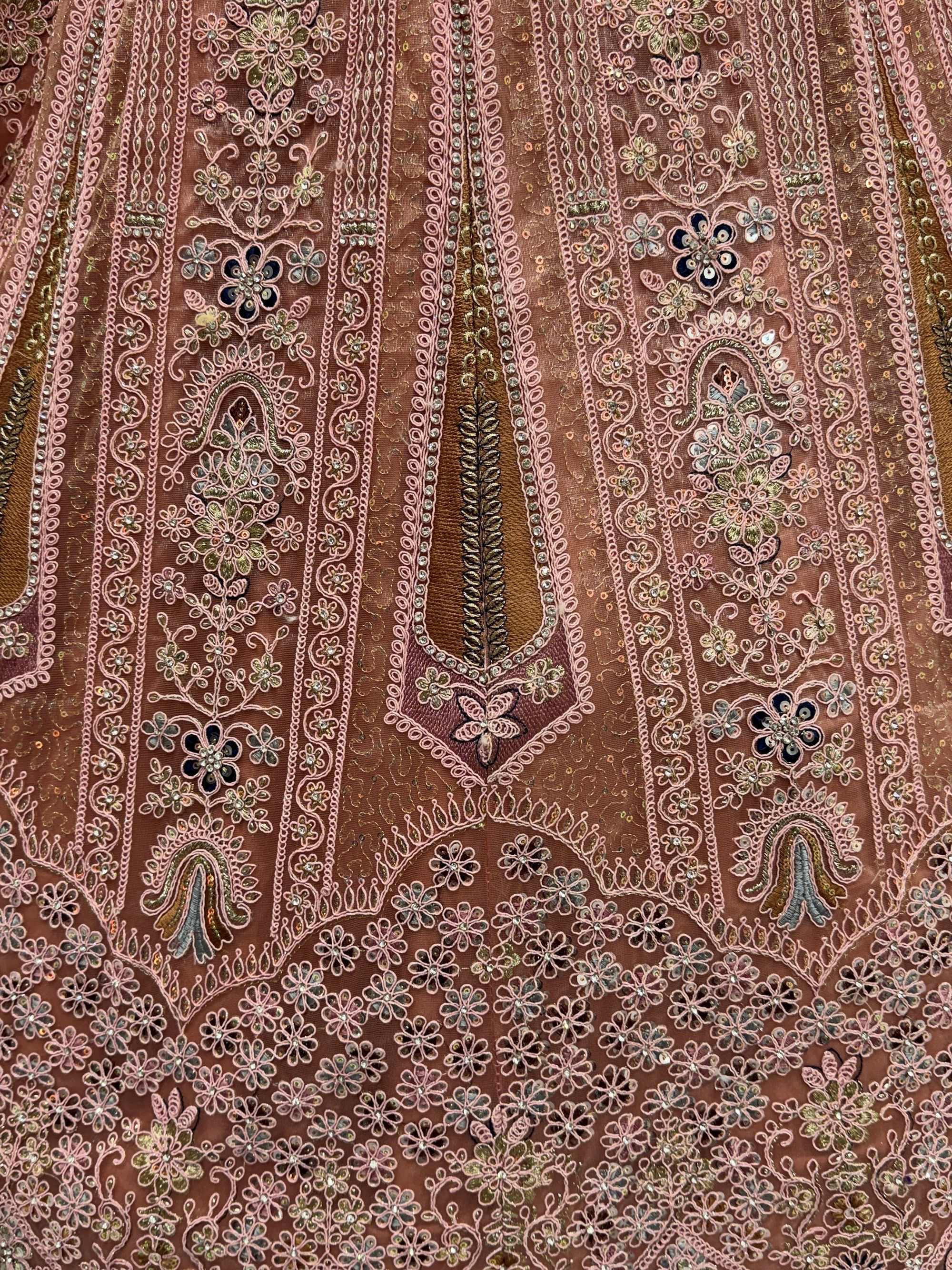 Peach Stylish Dori Embroidered Net Reception Wear Lehenga Choli