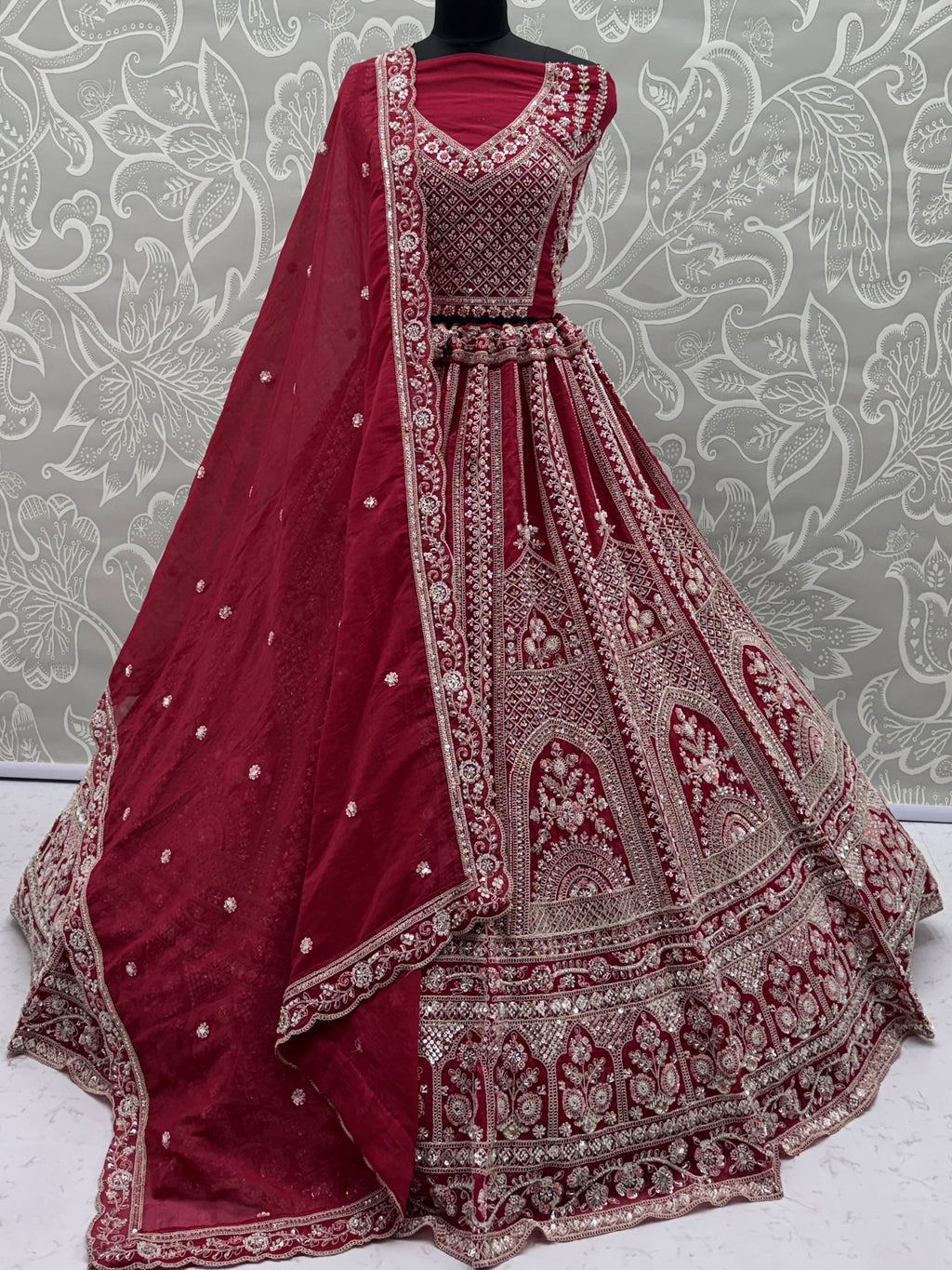 Red Alluring Dori Embroidered Satin Bridal Lehenga Choli