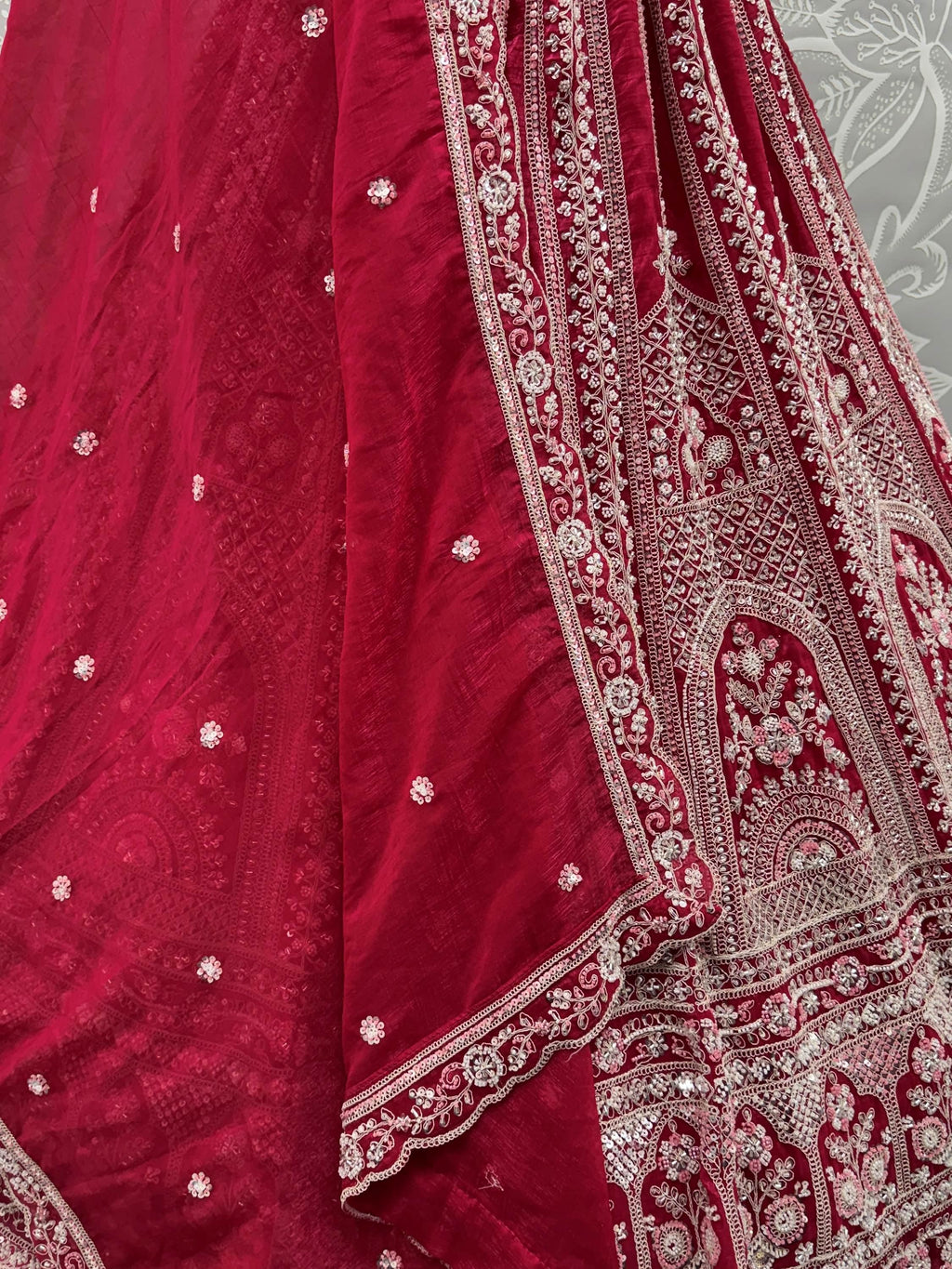Red Alluring Dori Embroidered Satin Bridal Lehenga Choli