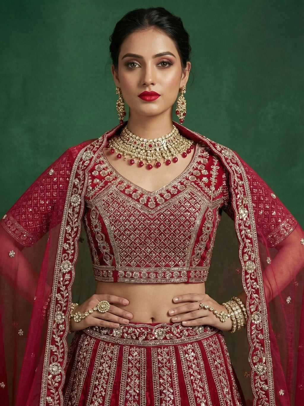 Red Alluring Dori Embroidered Satin Bridal Lehenga Choli