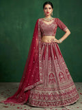 Red Alluring Dori Embroidered Satin Bridal Lehenga Choli