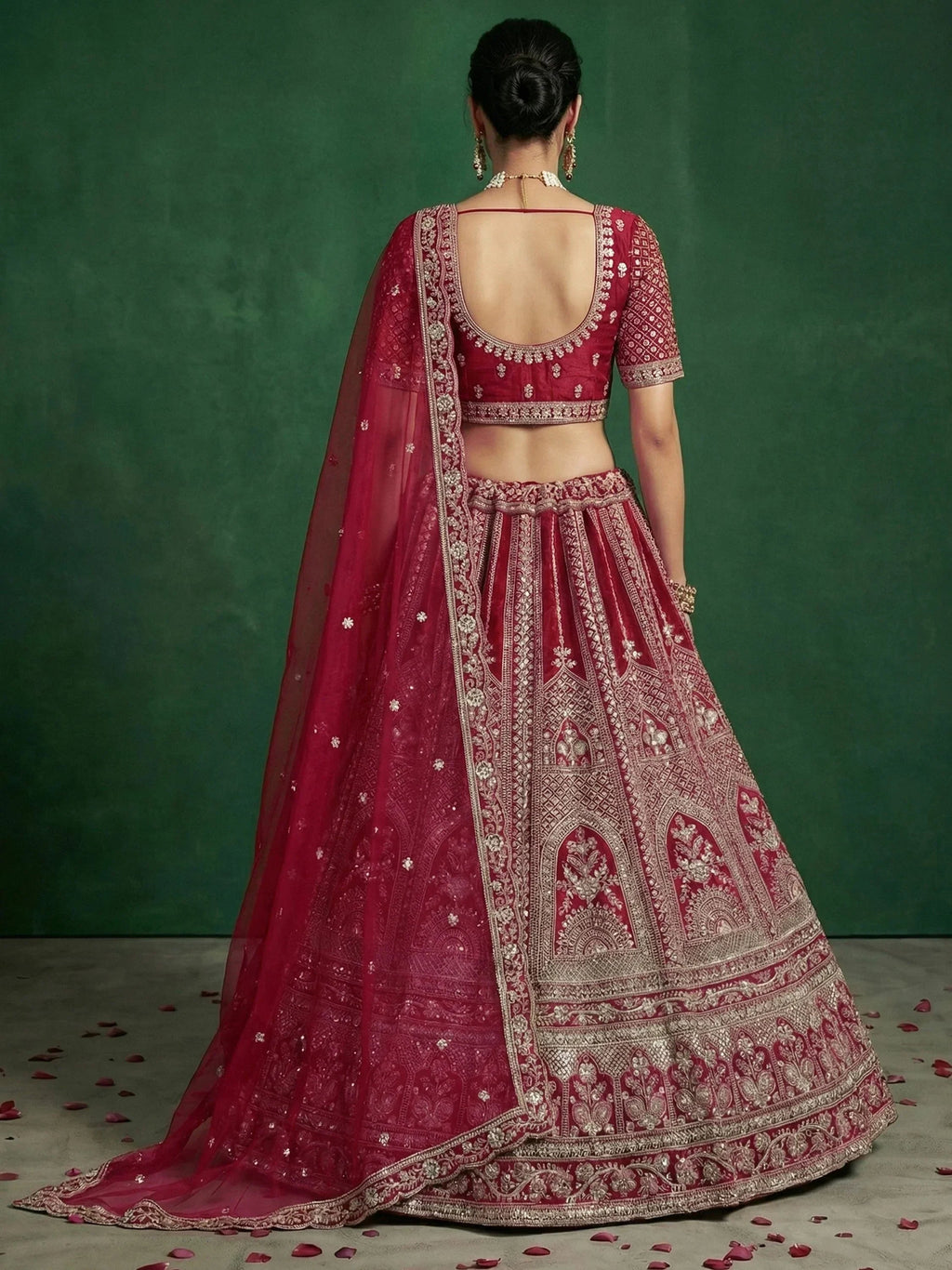 Red Alluring Dori Embroidered Satin Bridal Lehenga Choli