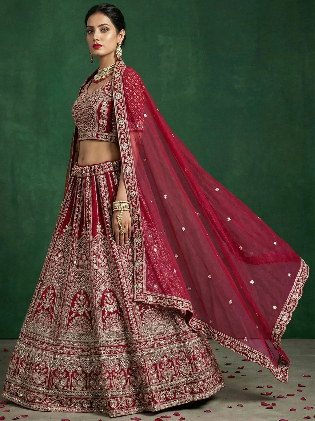 Red Alluring Dori Embroidered Satin Bridal Lehenga Choli