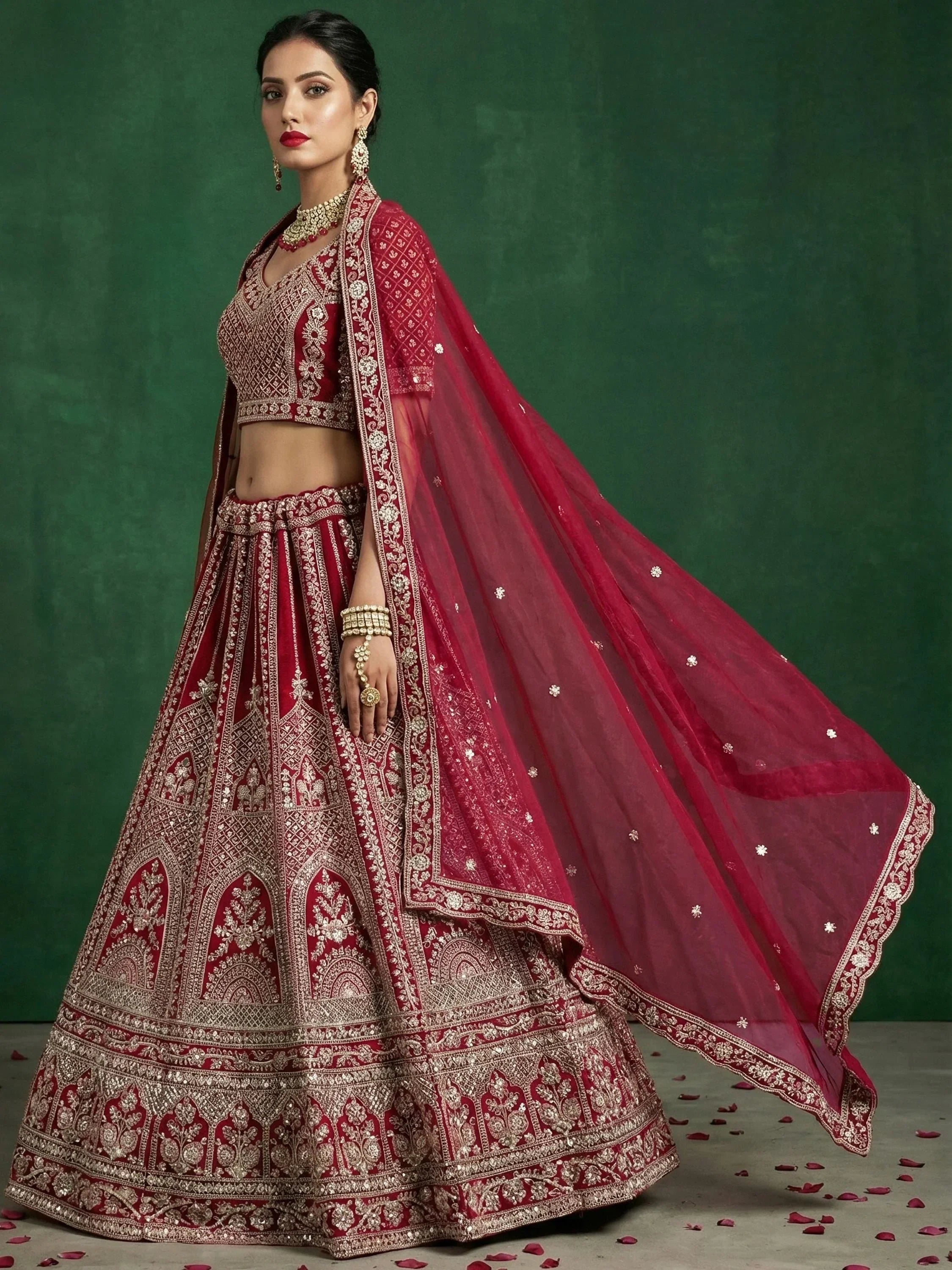 Red Alluring Dori Embroidered Satin Bridal Lehenga Choli