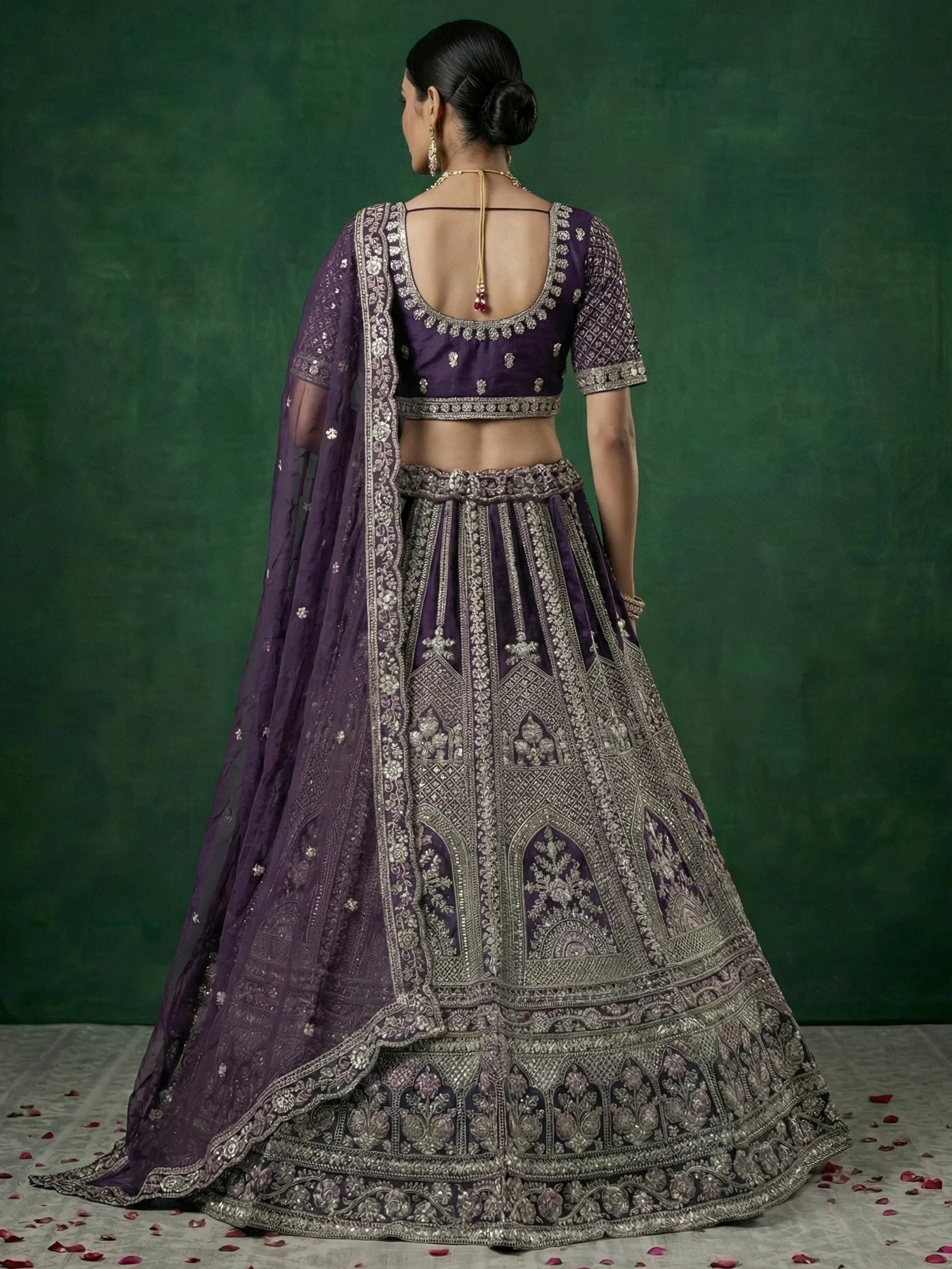 Purple Alluring Dori Embroidered Satin Bridal Lehenga Choli