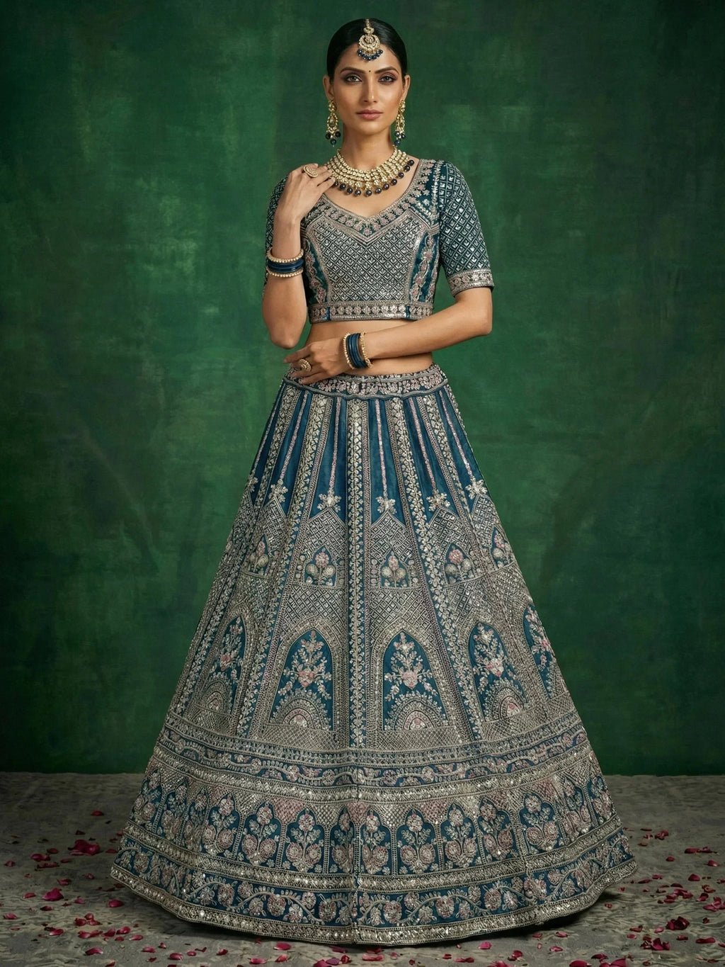 Blue Alluring Dori Embroidered Satin Bridal Lehenga Choli