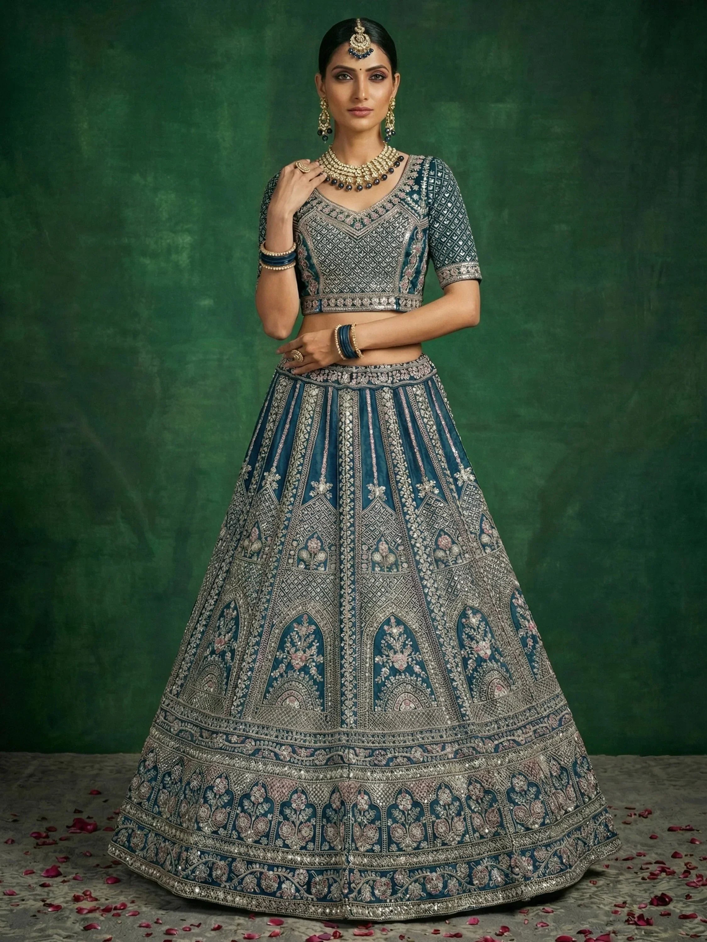 Blue Alluring Dori Embroidered Satin Bridal Lehenga Choli