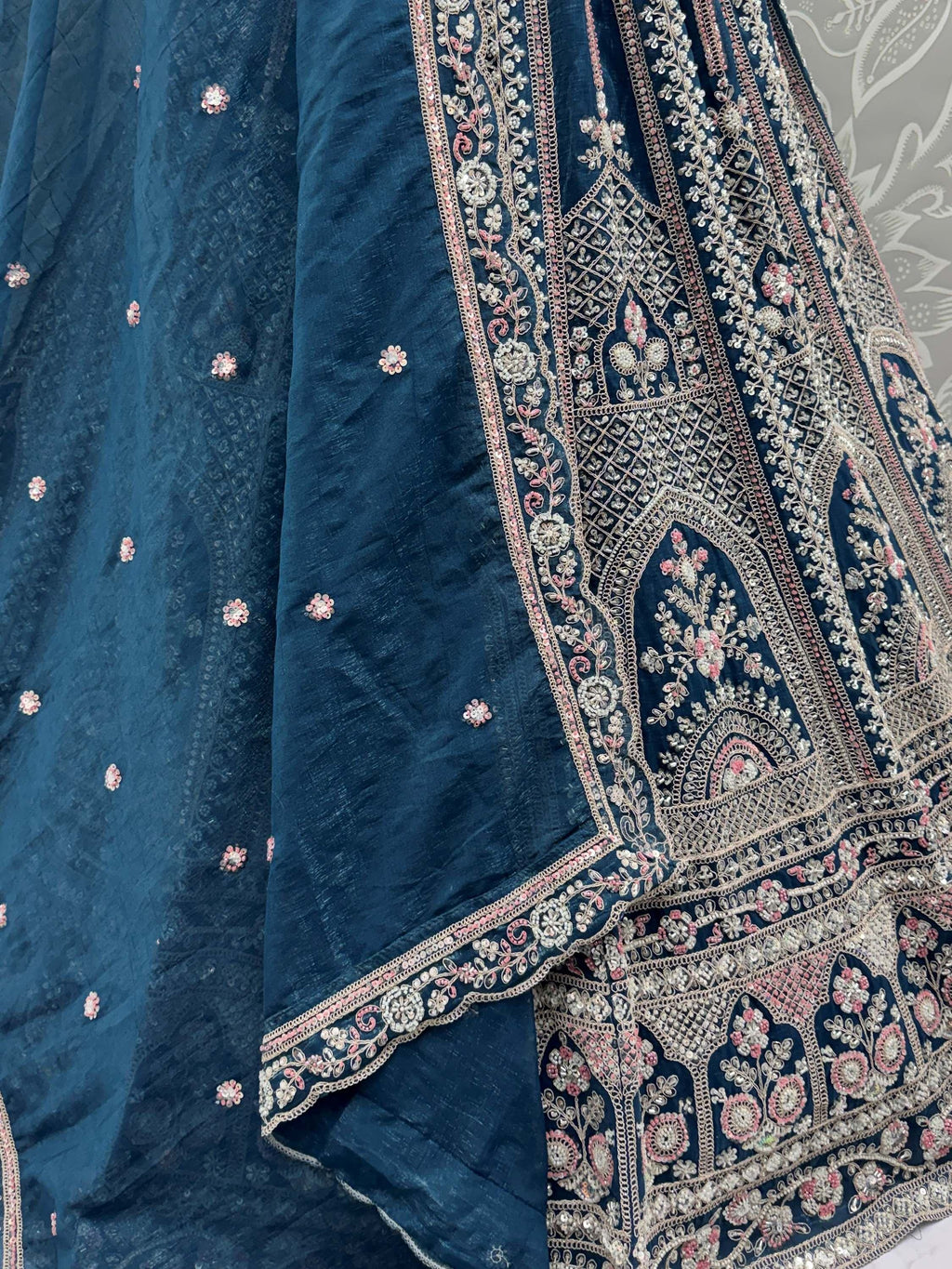 Blue Alluring Dori Embroidered Satin Bridal Lehenga Choli