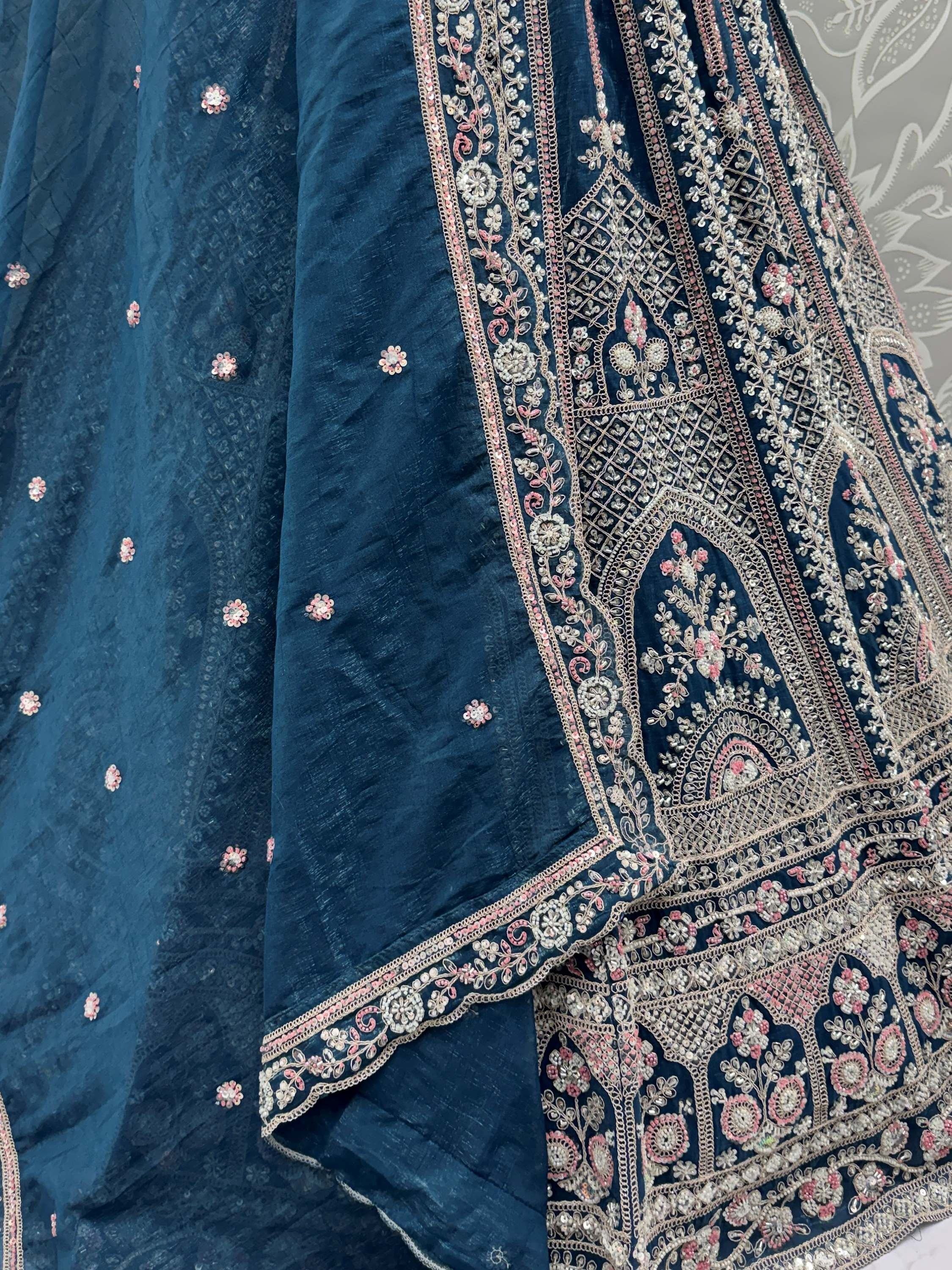 Blue Alluring Dori Embroidered Satin Bridal Lehenga Choli