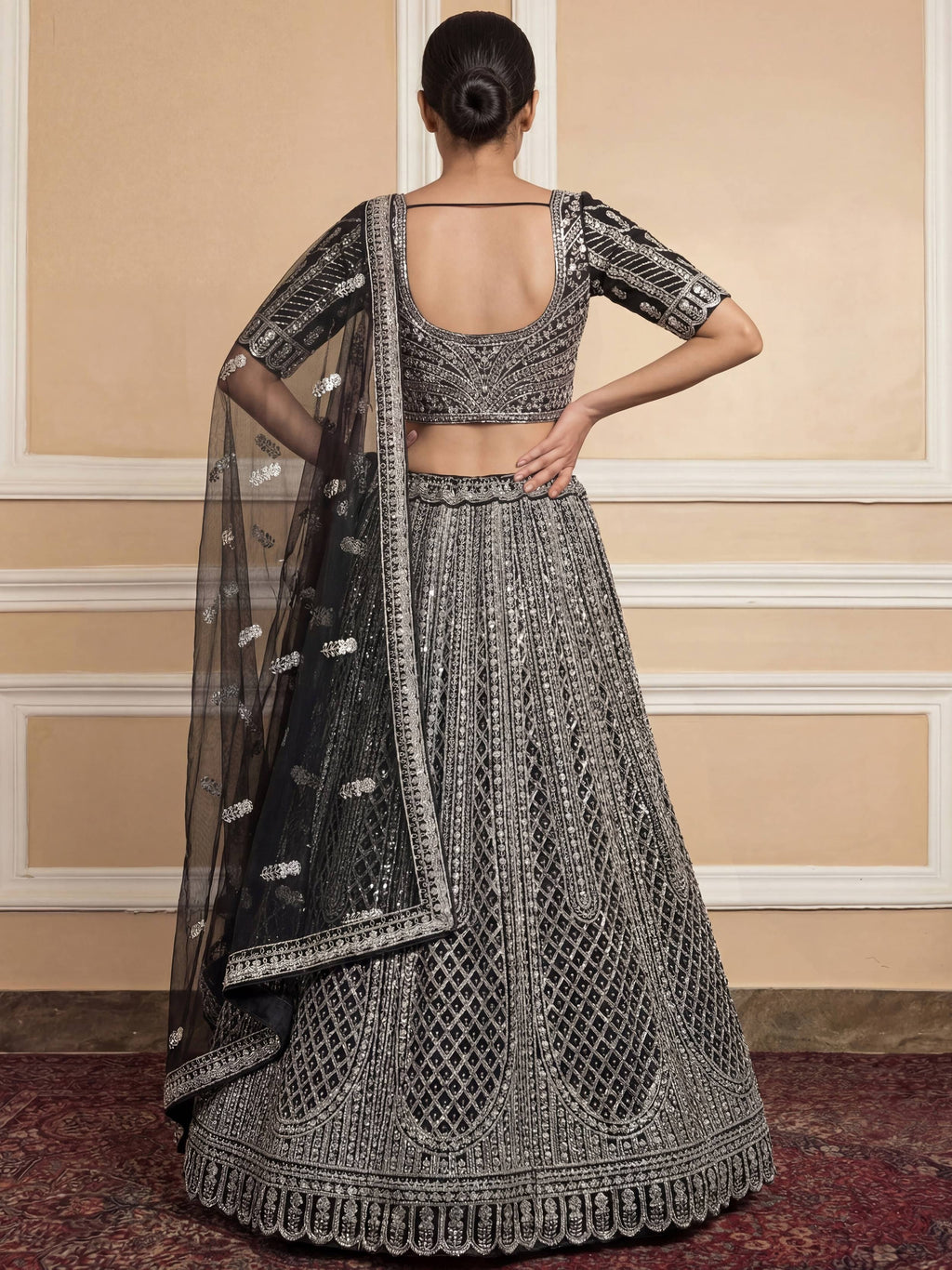Black Glamorous Sequins Embroidered Net Wedding Wear Lehenga Choli