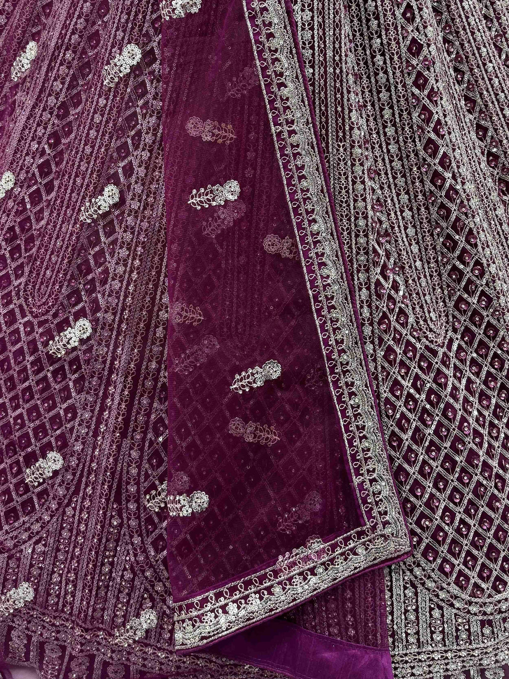 Wine Glamorous Sequins Embroidered Net Wedding Wear Lehenga Choli
