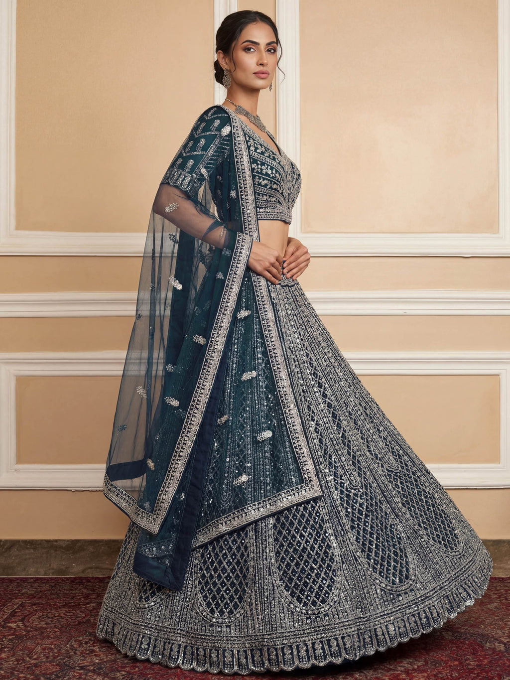 Blue Glamorous Sequins Embroidered Net Wedding Wear Lehenga Choli