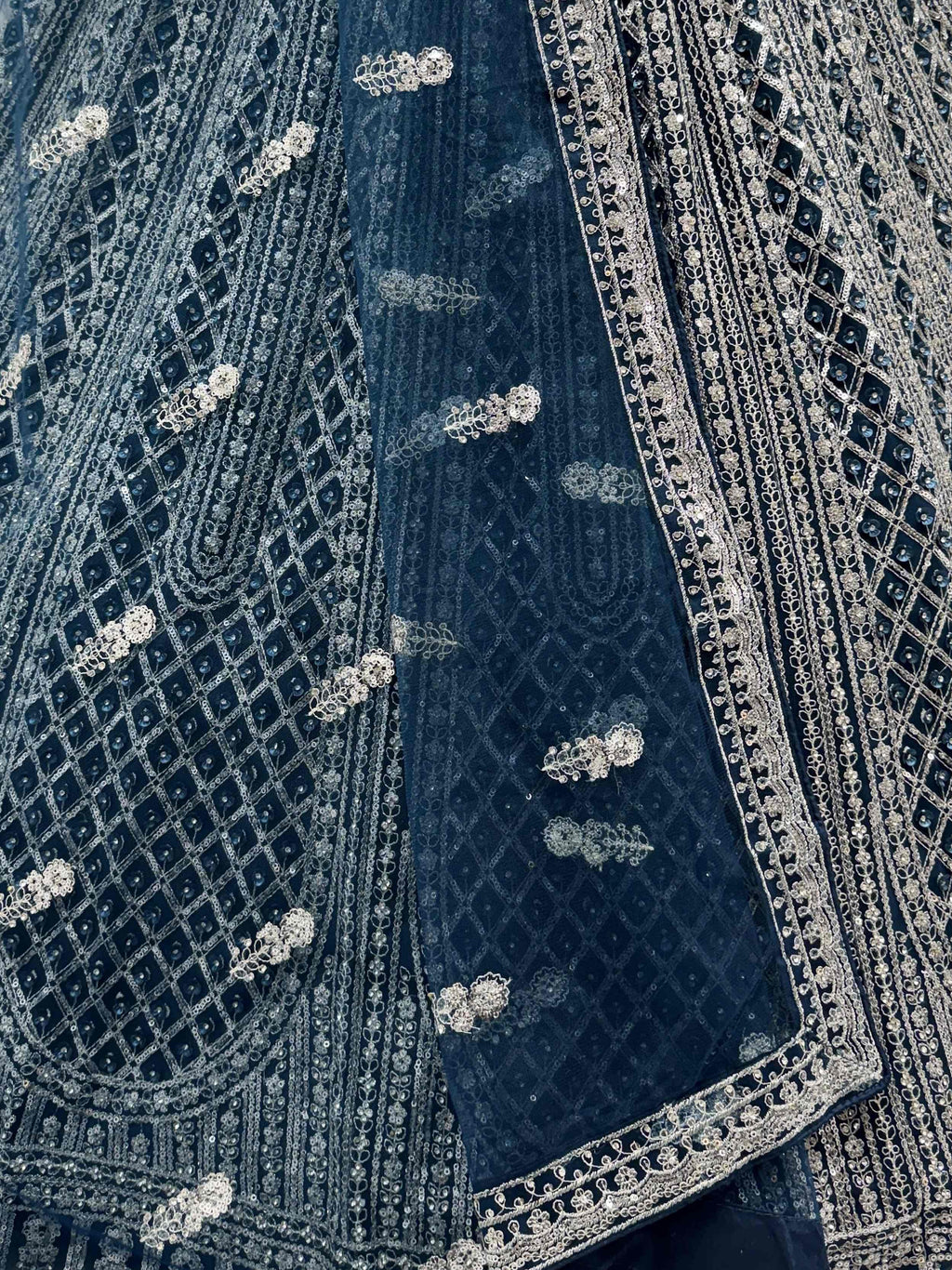 Blue Glamorous Sequins Embroidered Net Wedding Wear Lehenga Choli