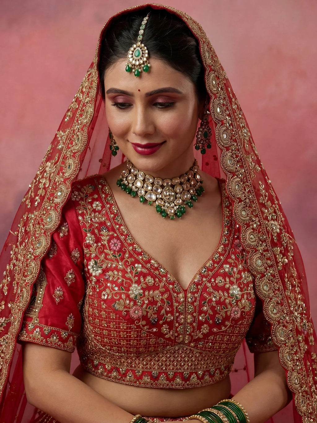 Red Graceful Embroidered Silk Bridal Lehenga Choli With Double Dupatta