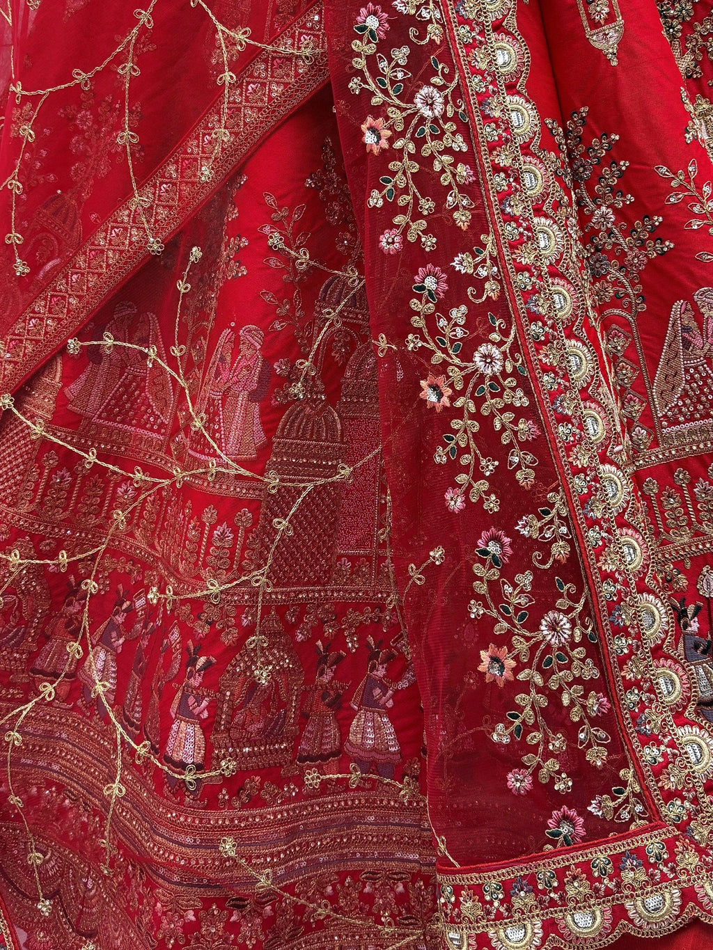 Red Graceful Embroidered Silk Bridal Lehenga Choli With Double Dupatta