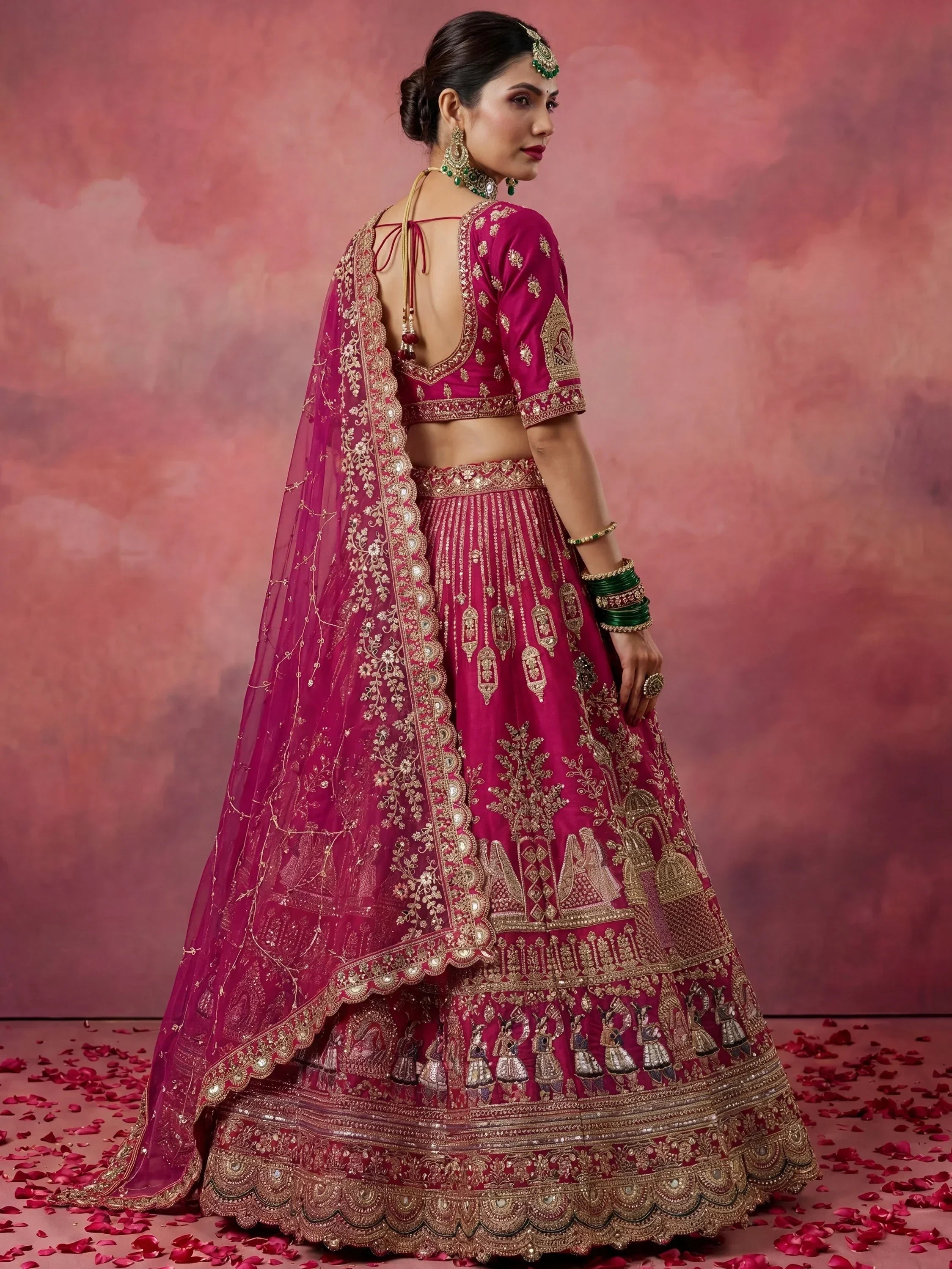 Pink Graceful Embroidered Silk Bridal Lehenga Choli With Double Dupatta