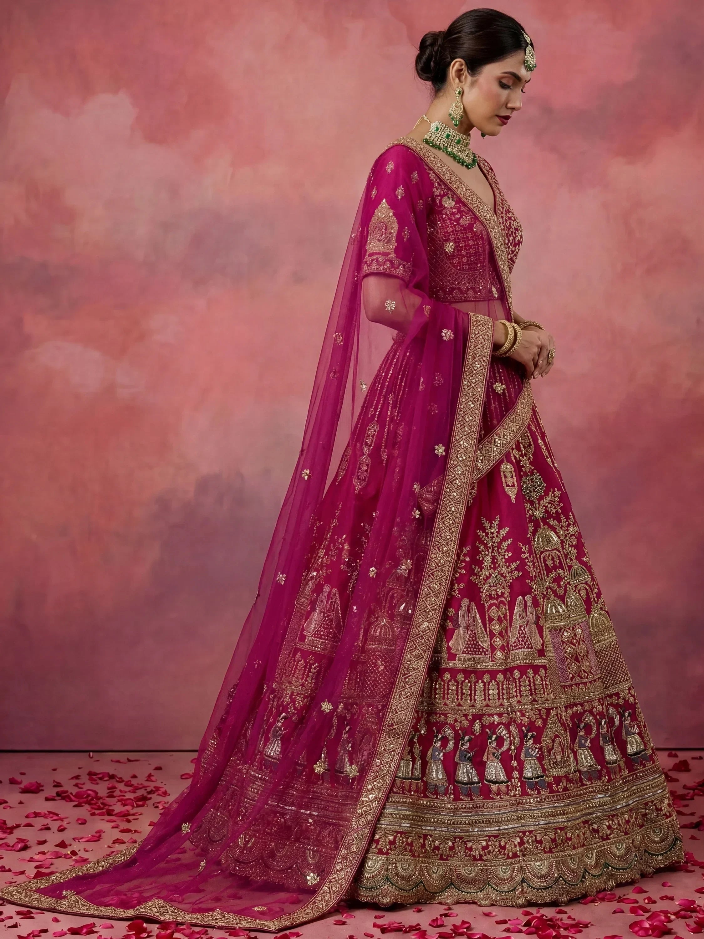 Pink Graceful Embroidered Silk Bridal Lehenga Choli With Double Dupatta