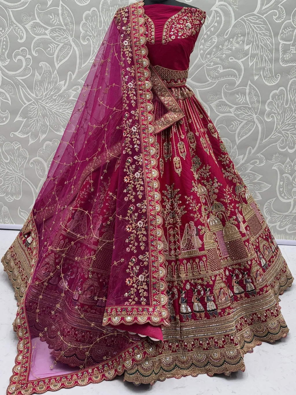 Pink Graceful Embroidered Silk Bridal Lehenga Choli With Double Dupatta