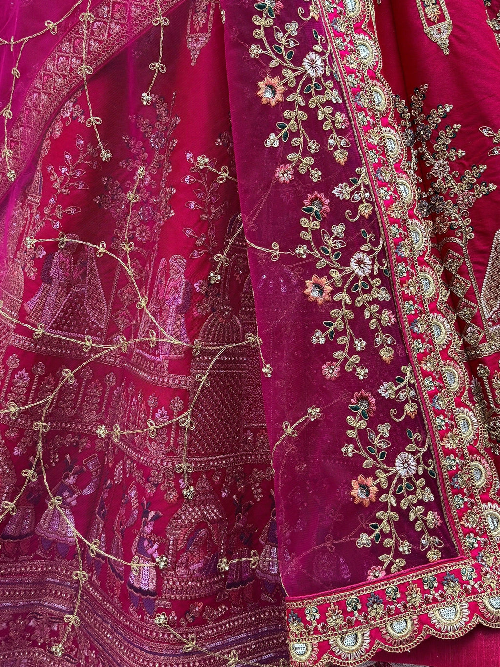 Pink Graceful Embroidered Silk Bridal Lehenga Choli With Double Dupatta