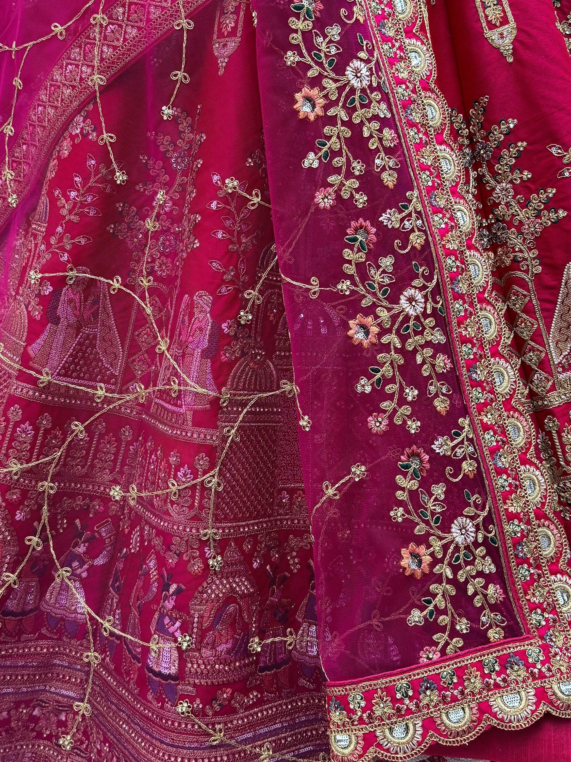 Pink Graceful Embroidered Silk Bridal Lehenga Choli With Double Dupatta