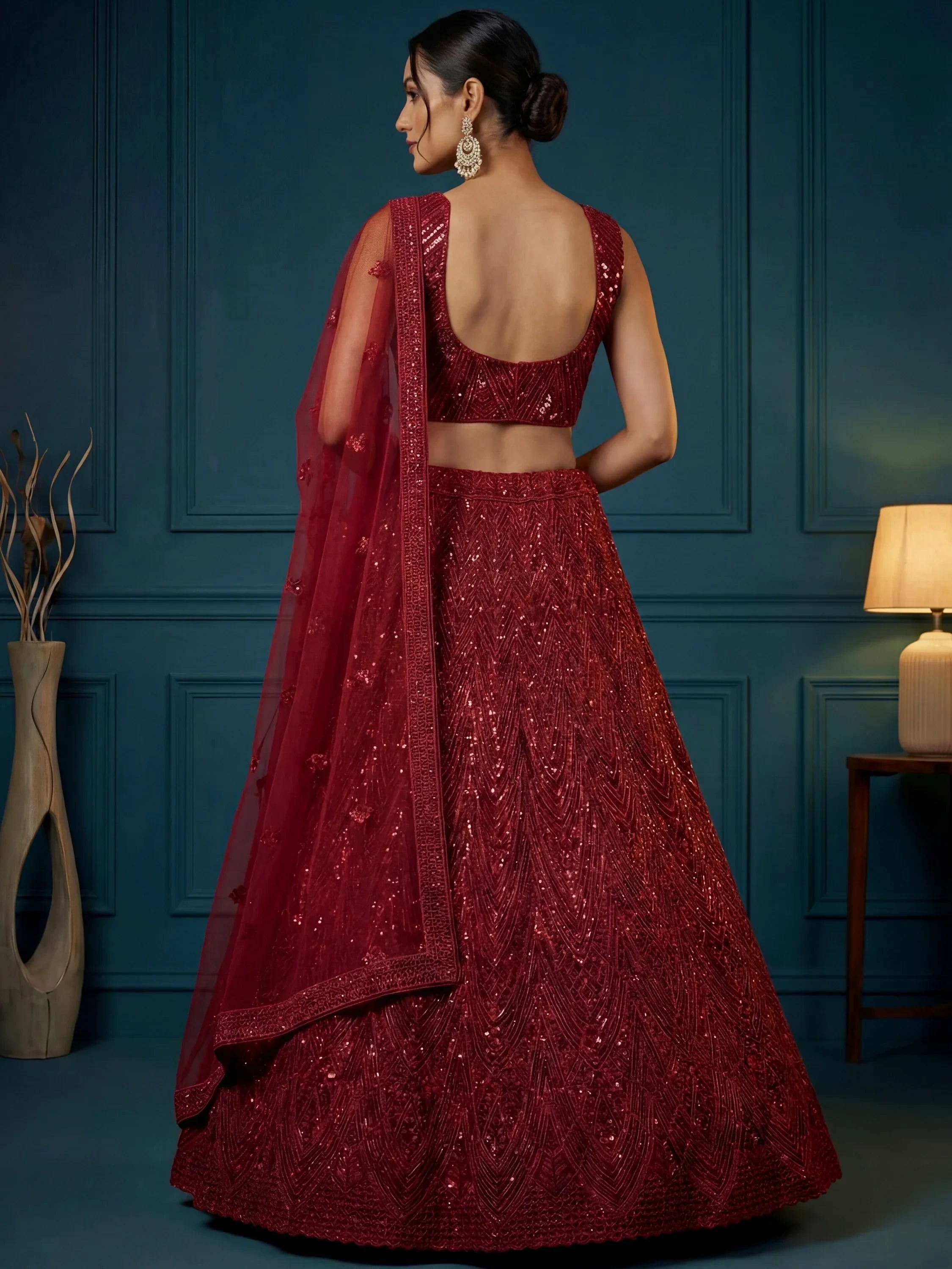 Maroon Attractive Sequins Net Engagement Wear Lehenga Choli