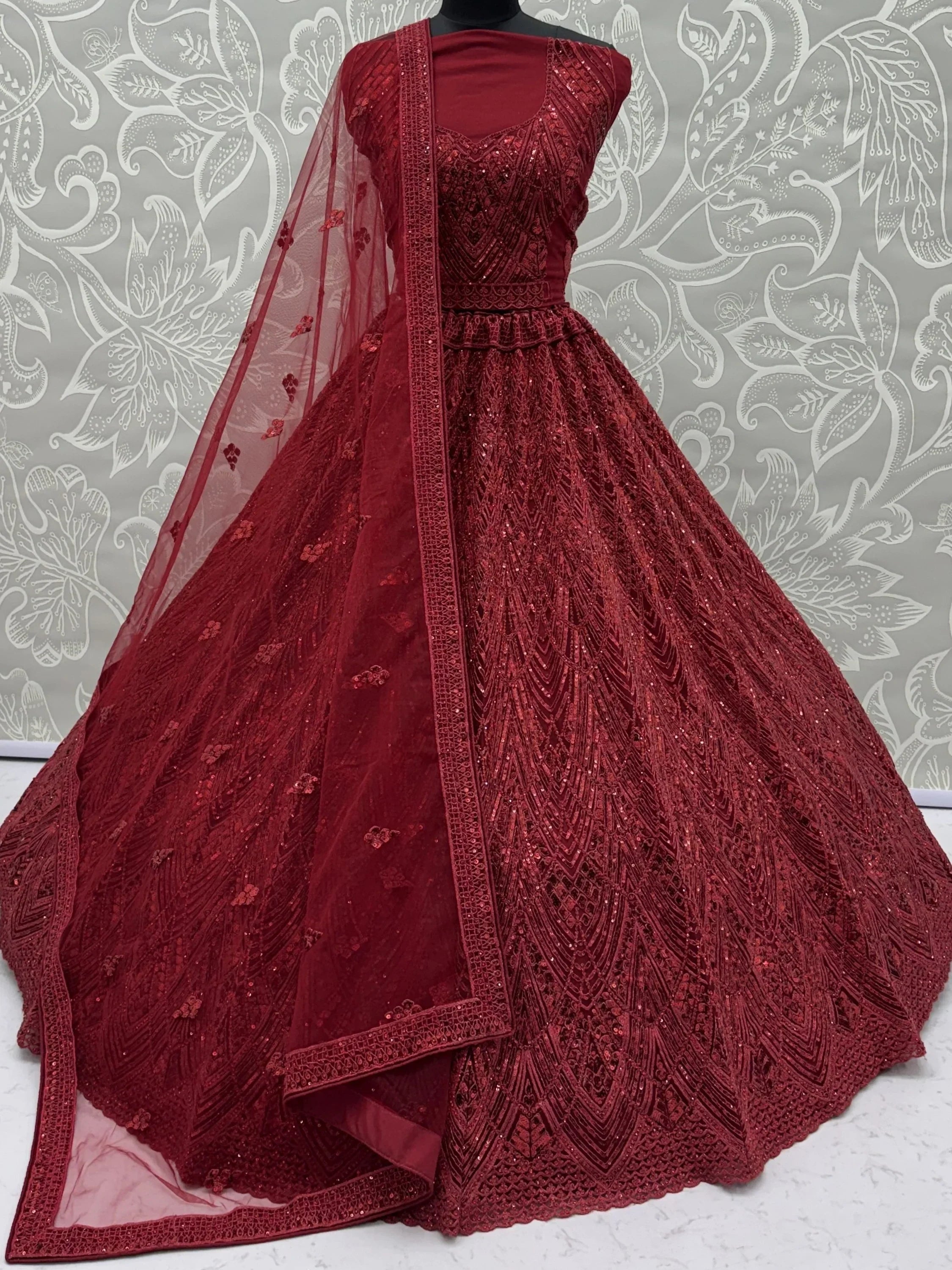 Maroon Attractive Sequins Net Engagement Wear Lehenga Choli