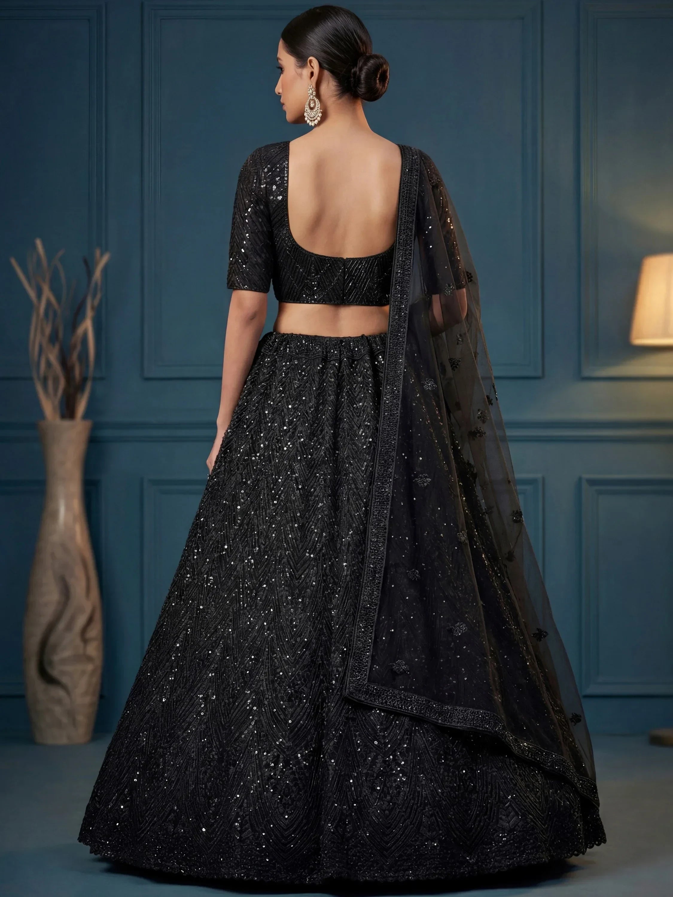 Black Attractive Sequins Net Engagement Wear Lehenga Choli