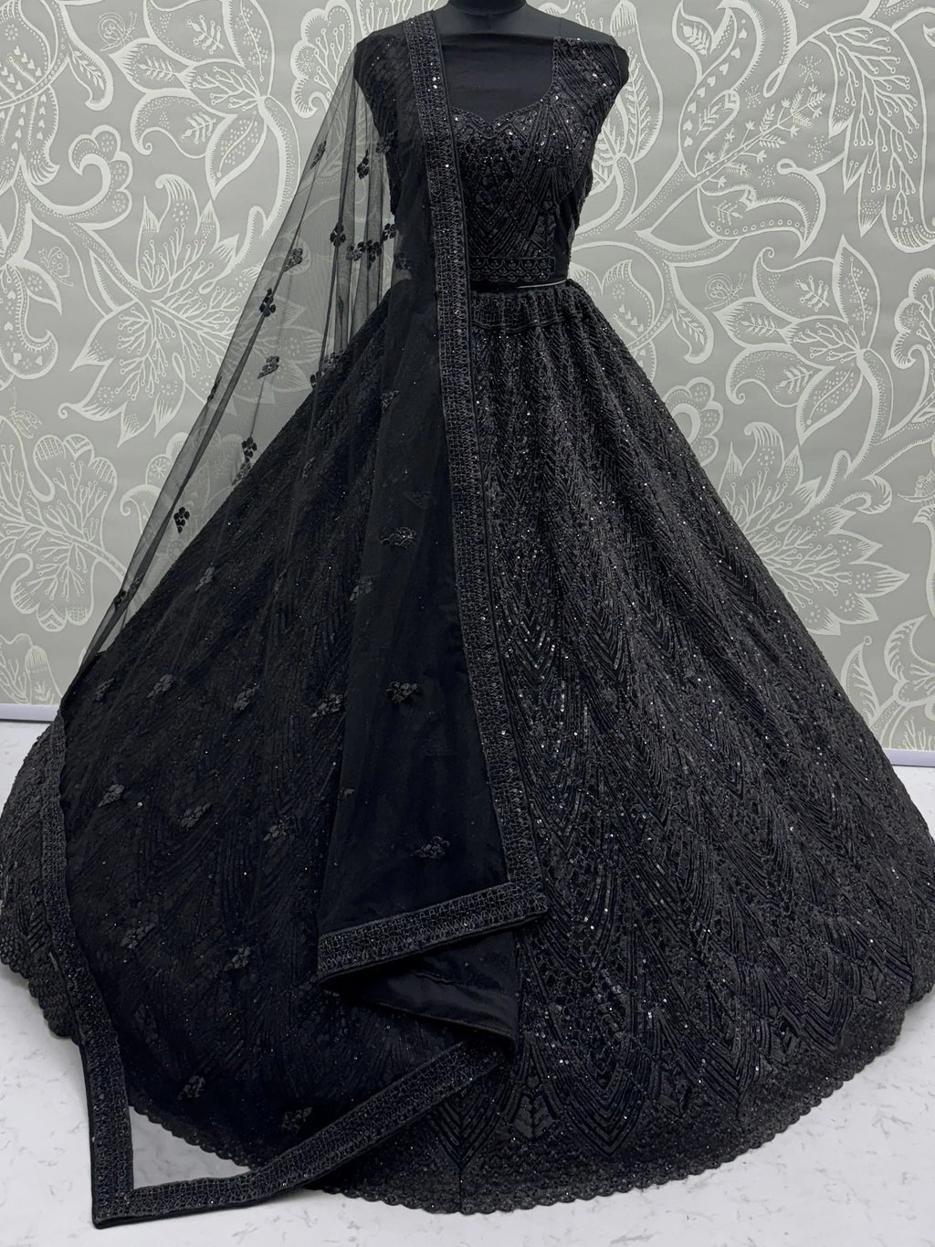 Black Attractive Sequins Net Engagement Wear Lehenga Choli