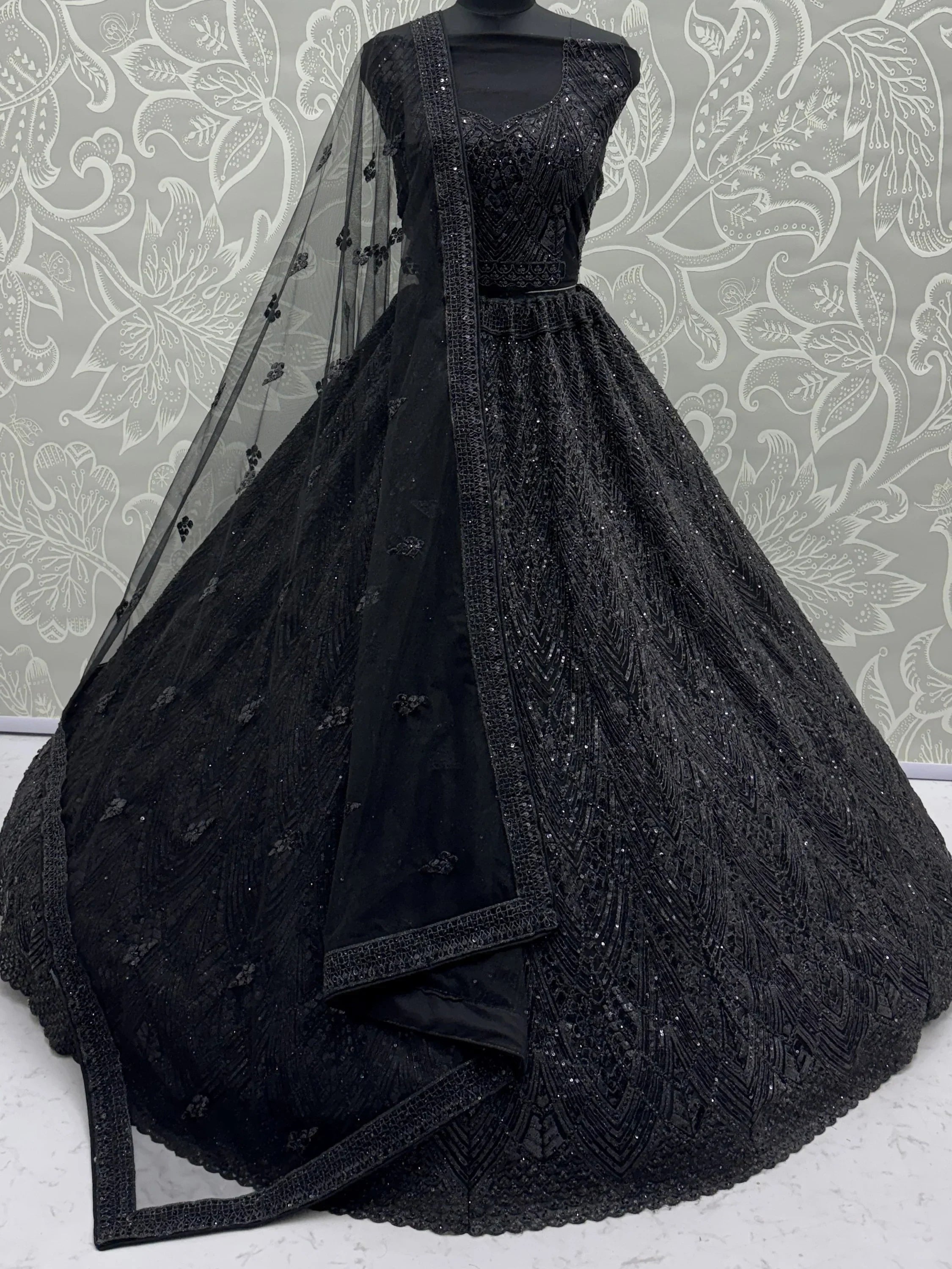 Black Attractive Sequins Net Engagement Wear Lehenga Choli