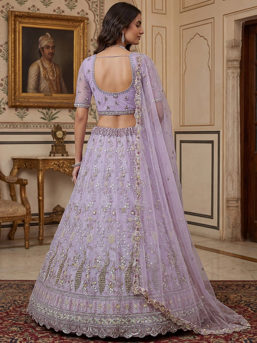 Lavender Gorgeous Embroidered Net Engagement Wear Lehenga Choli
